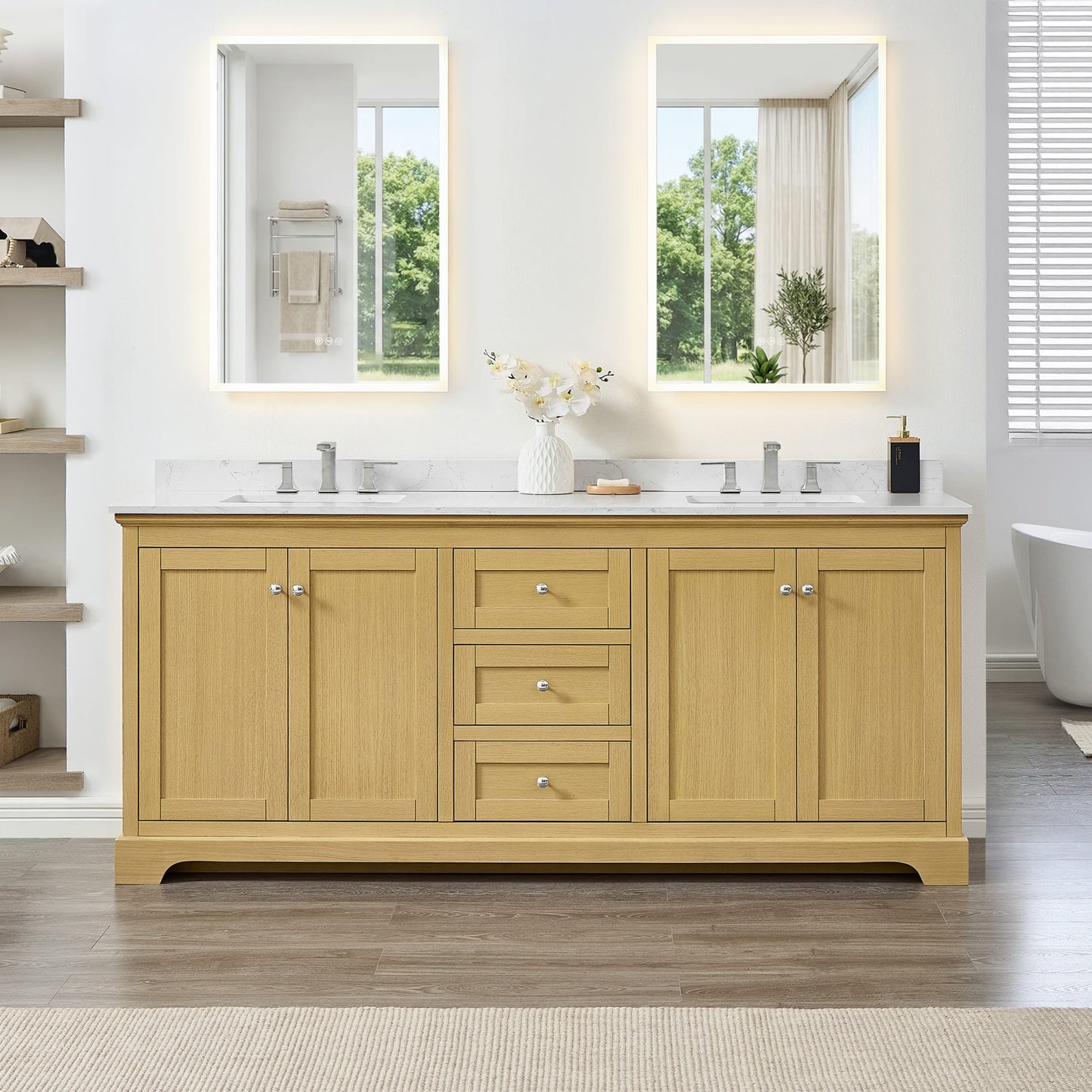 Avery Bathroom Vanity with Countertop 80 inch Double Sink 3-hole Faucet Setup