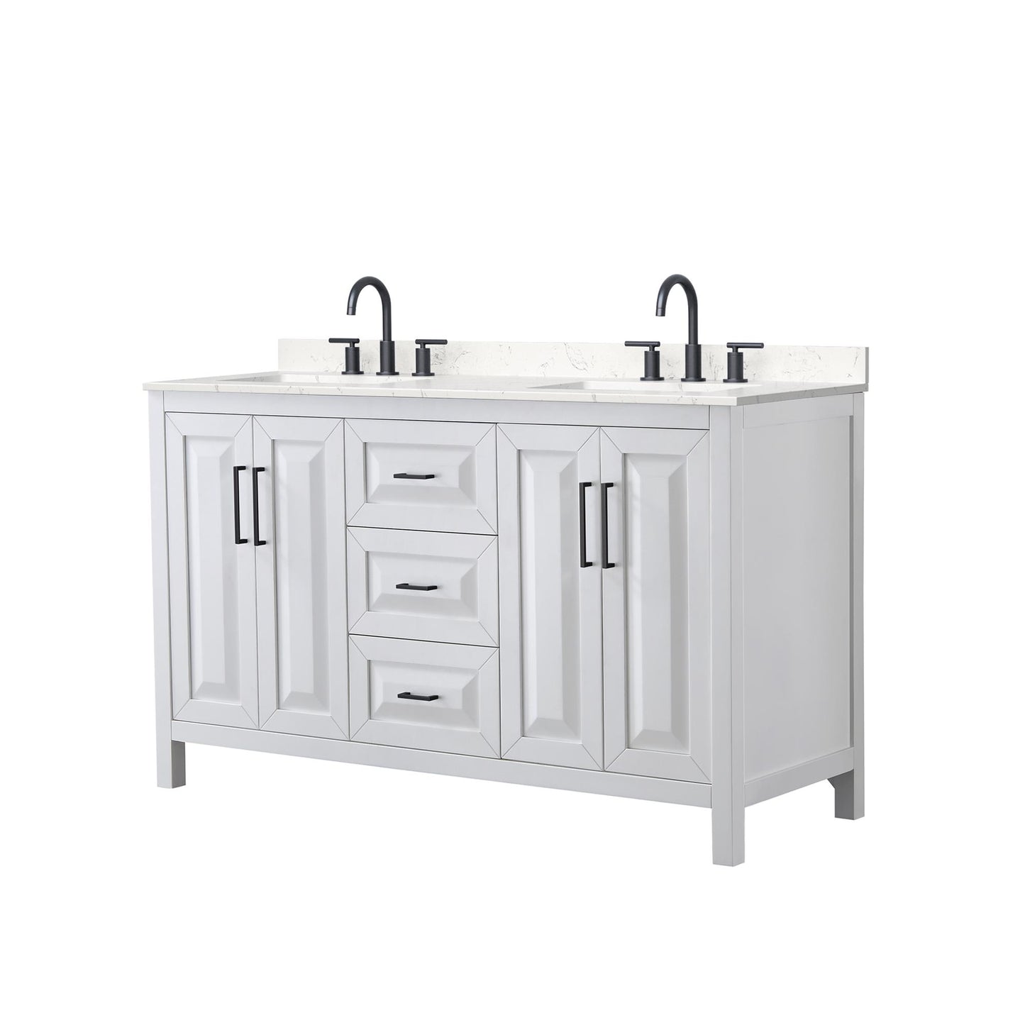Daria Bathroom Vanity with Countertop 60 inch Double Sink 3-hole Faucet Setup