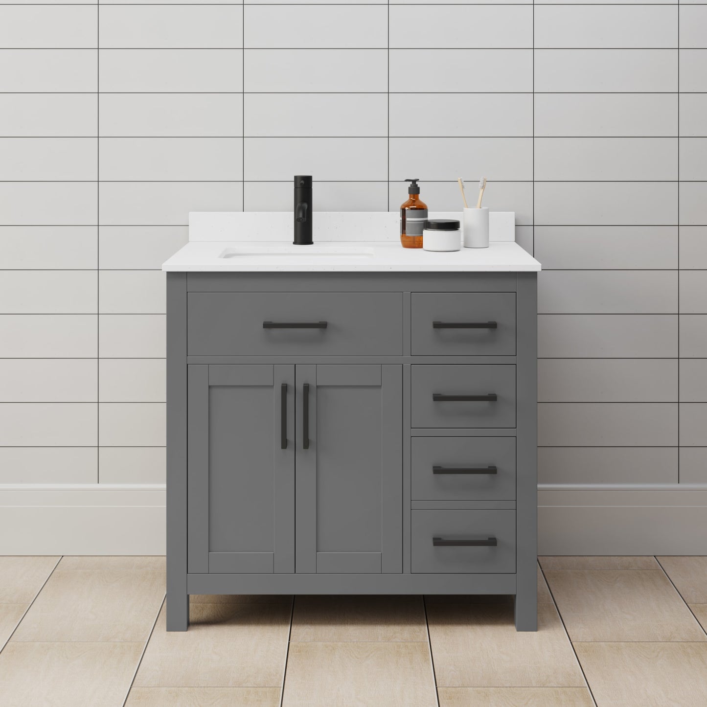 Beckett Bathroom Vanity with Countertop 36 inch Single Sink Single hole Faucet Setup