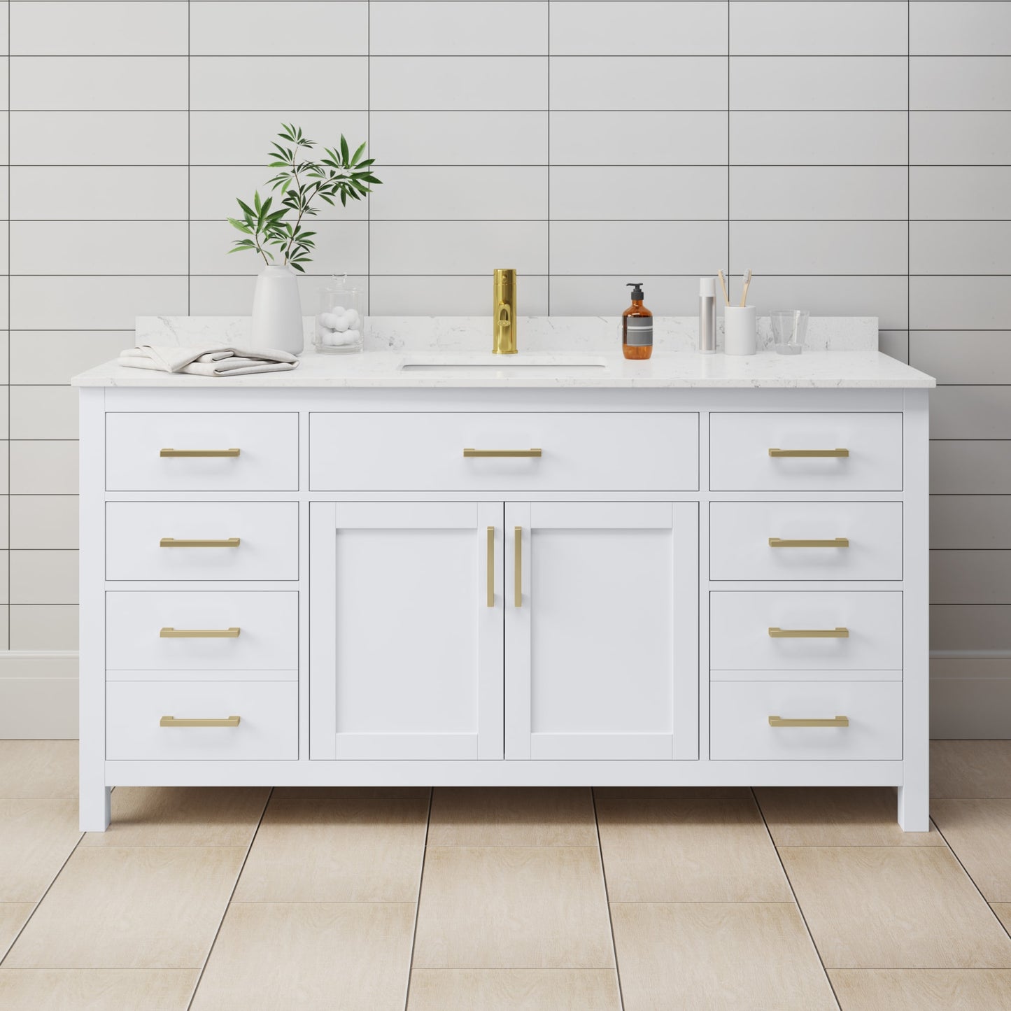 Beckett Bathroom Vanity with Countertop 66 inch Single Sink Single hole Faucet Setup