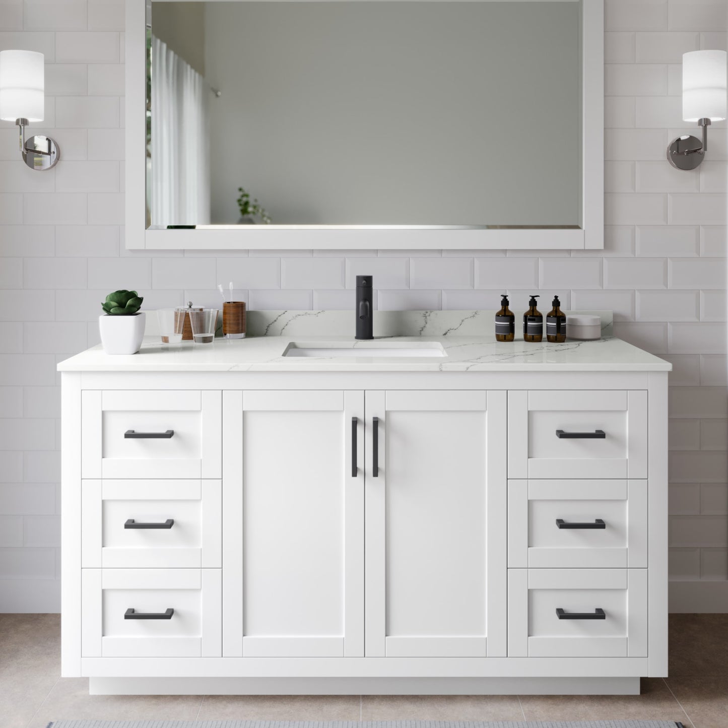 Miranda Bathroom Vanity with Countertop 60 inch Single Sink Single hole Faucet Setup