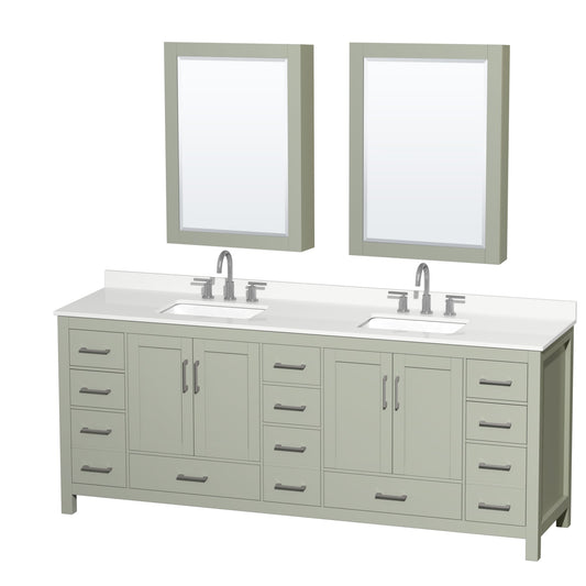 Sheffield Bathroom Vanity with Countertop 84 inch Double Sink 3-hole Faucet Setup