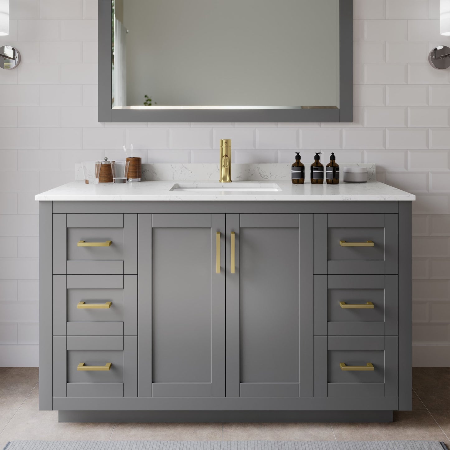 Miranda Bathroom Vanity with Countertop 54 inch Single Sink Single hole Faucet Setup