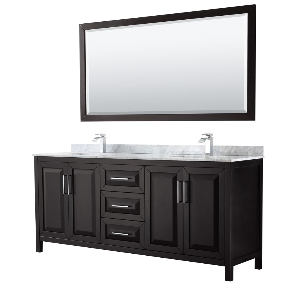 Daria Bathroom Vanity with Countertop 80 inch Double Sink Single hole Faucet Setup