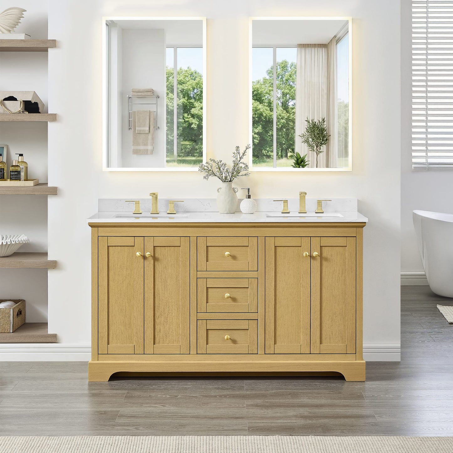 Avery Bathroom Vanity with Countertop 60 inch Double Sink 3-hole Faucet Setup