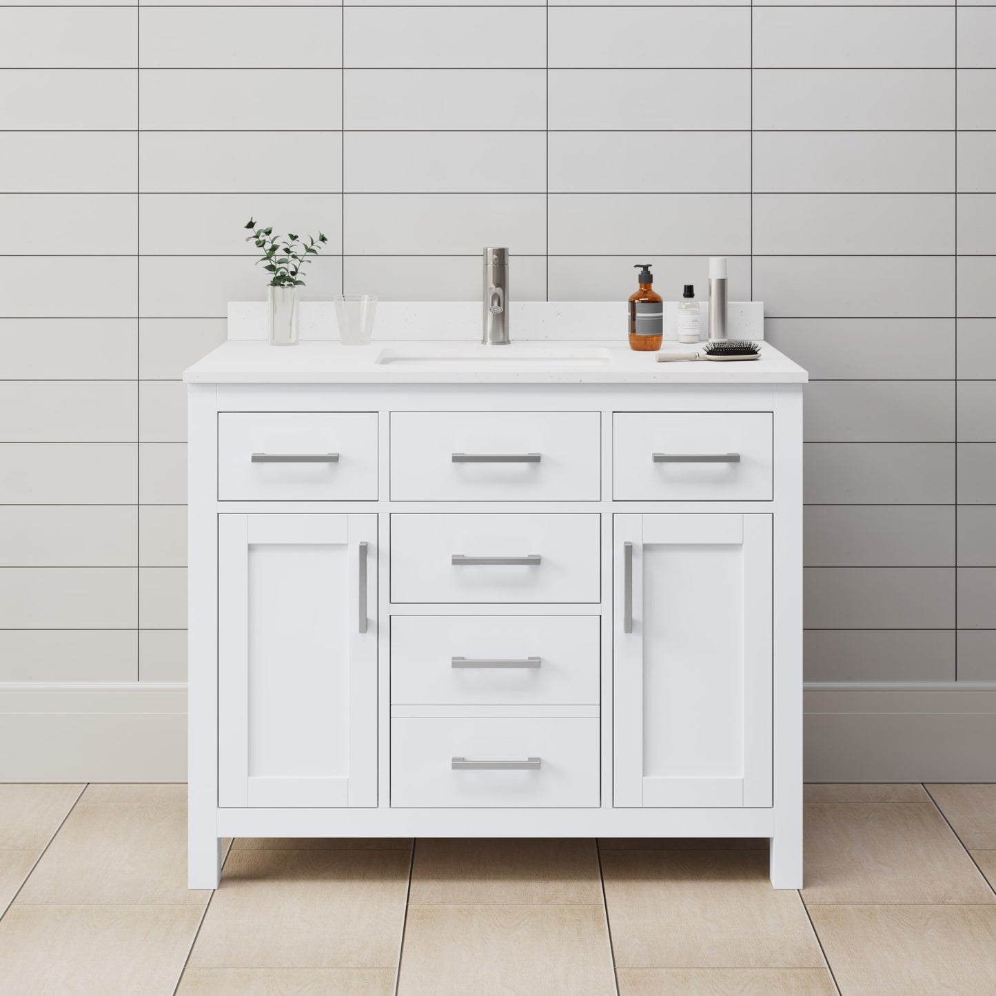 Beckett Bathroom Vanity with Countertop 42 inch Single Sink Single hole Faucet Setup