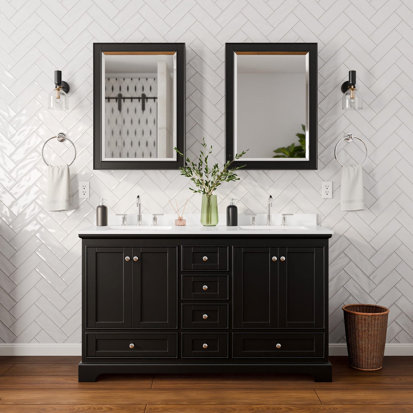 Deborah Bathroom Vanity with Countertop 60 inch Double Sink 3-hole Faucet Setup