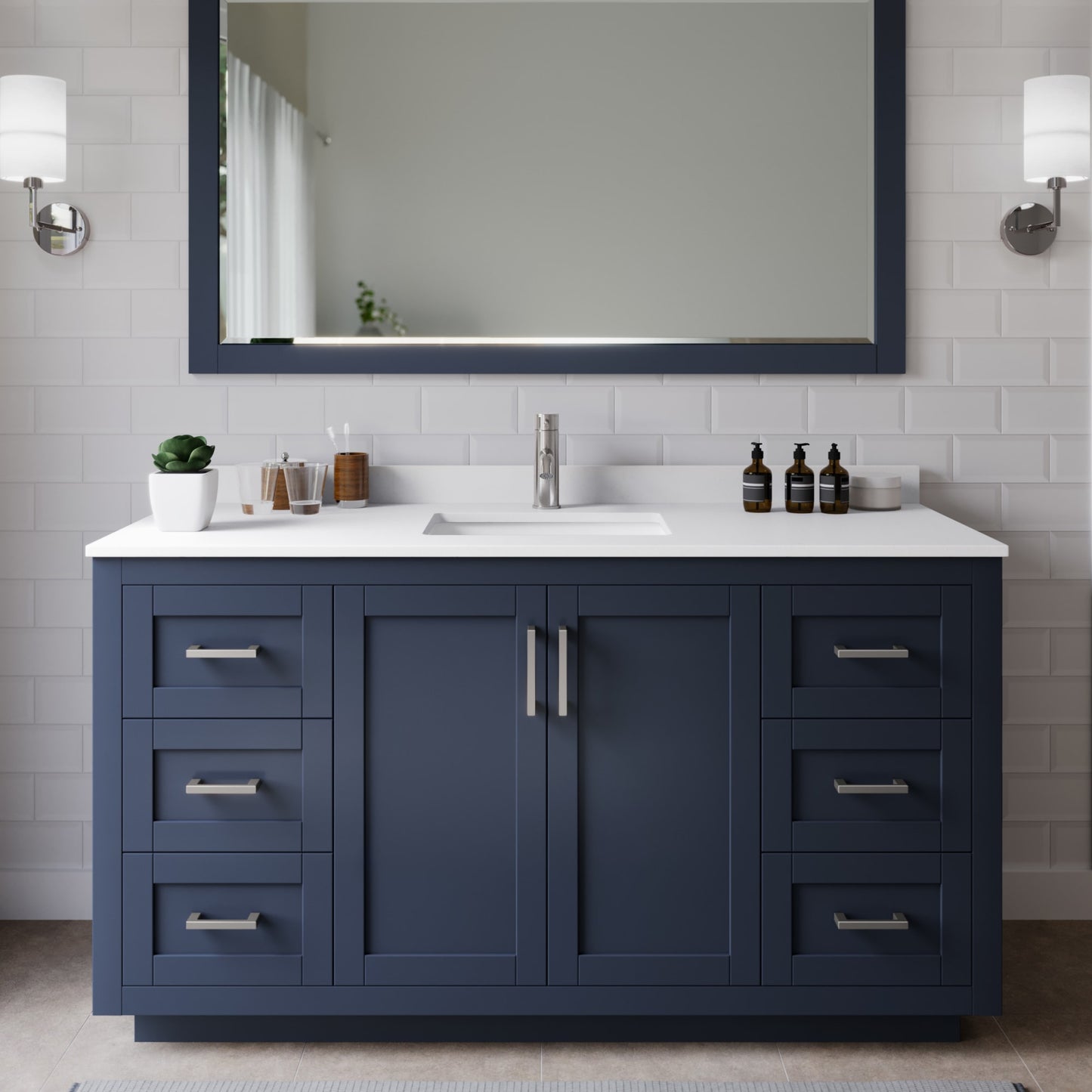 Miranda Bathroom Vanity with Countertop 60 inch Single Sink Single hole Faucet Setup