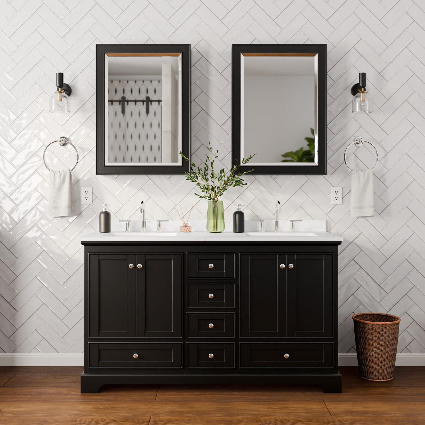 Deborah Bathroom Vanity with Countertop 60 inch Double Sink 3-hole Faucet Setup