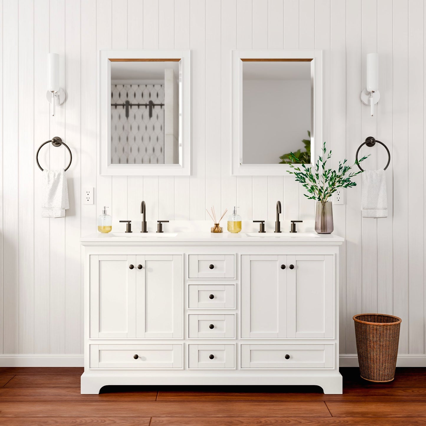 Deborah Bathroom Vanity with Countertop 60 inch Double Sink 3-hole Faucet Setup