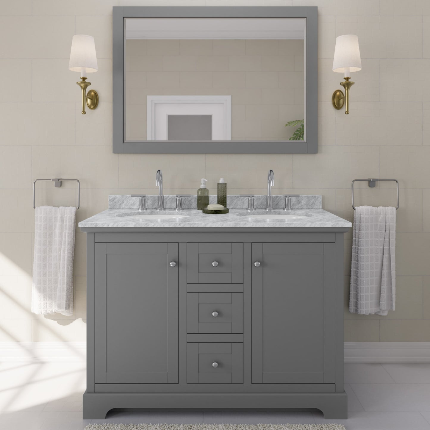 Avery Bathroom Vanity with Countertop 48 inch Double Sink 3-hole Faucet Setup
