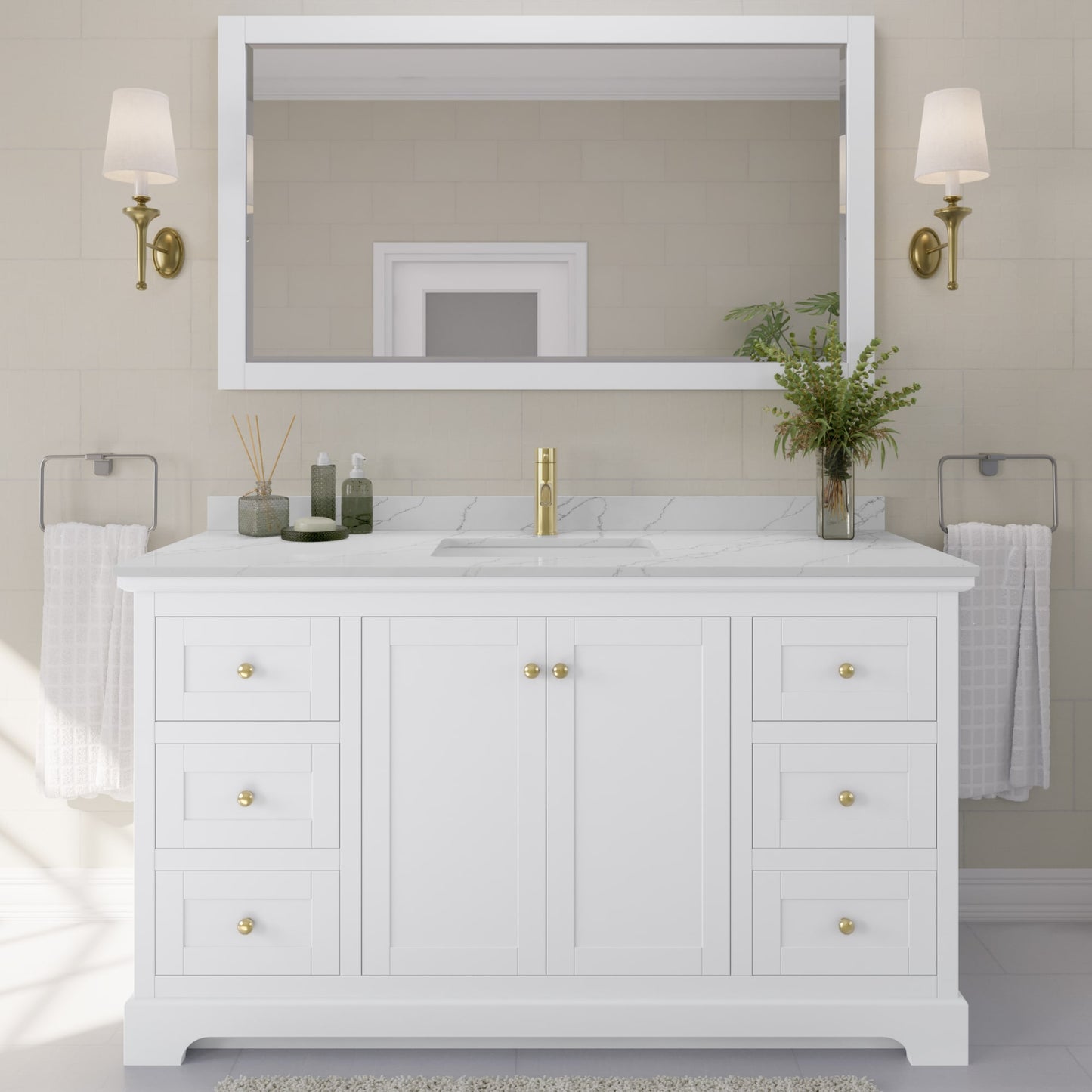 Avery Bathroom Vanity with Countertop 60 inch Single Sink Single hole Faucet Setup