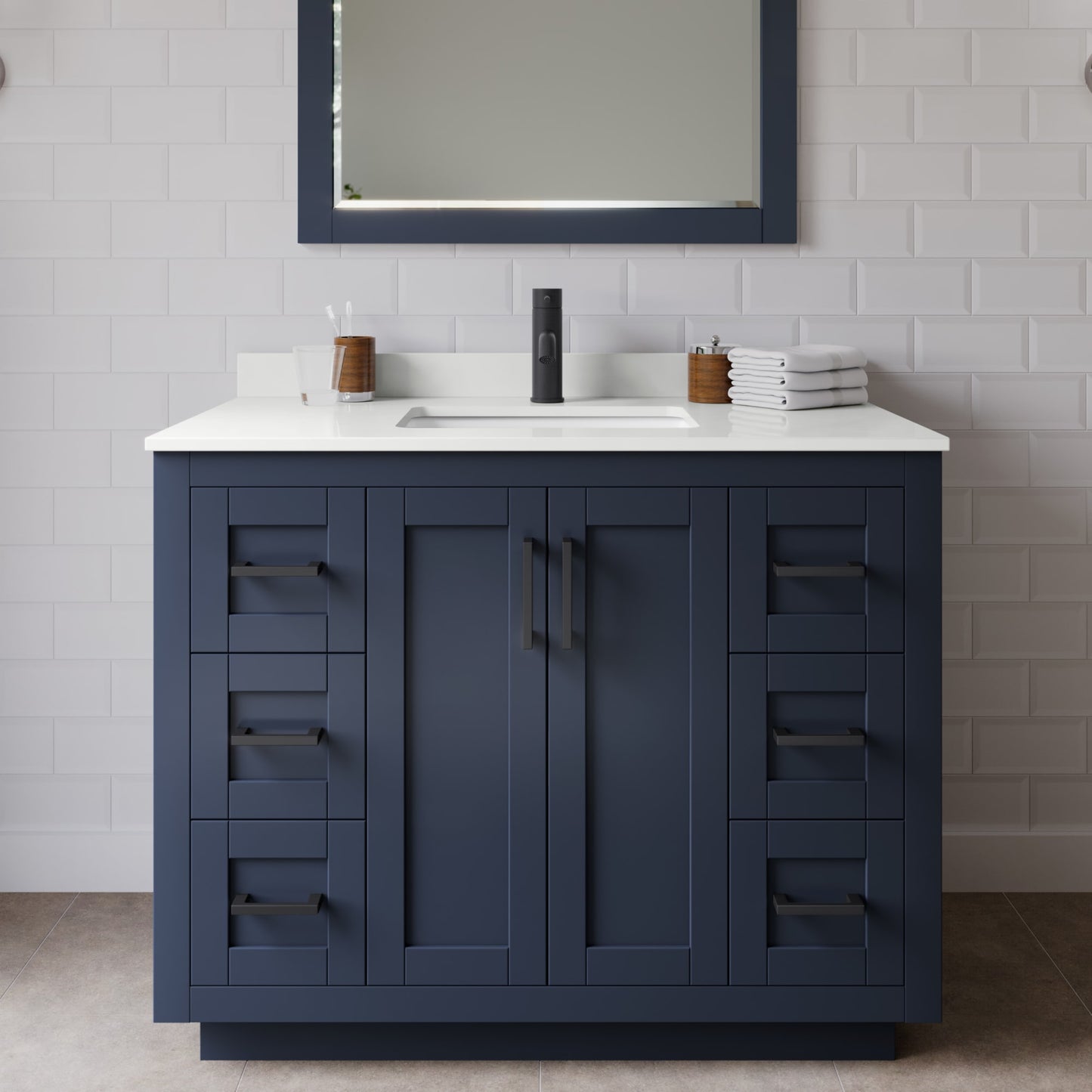 Miranda Bathroom Vanity with Countertop 42 inch Single Sink Single hole Faucet Setup