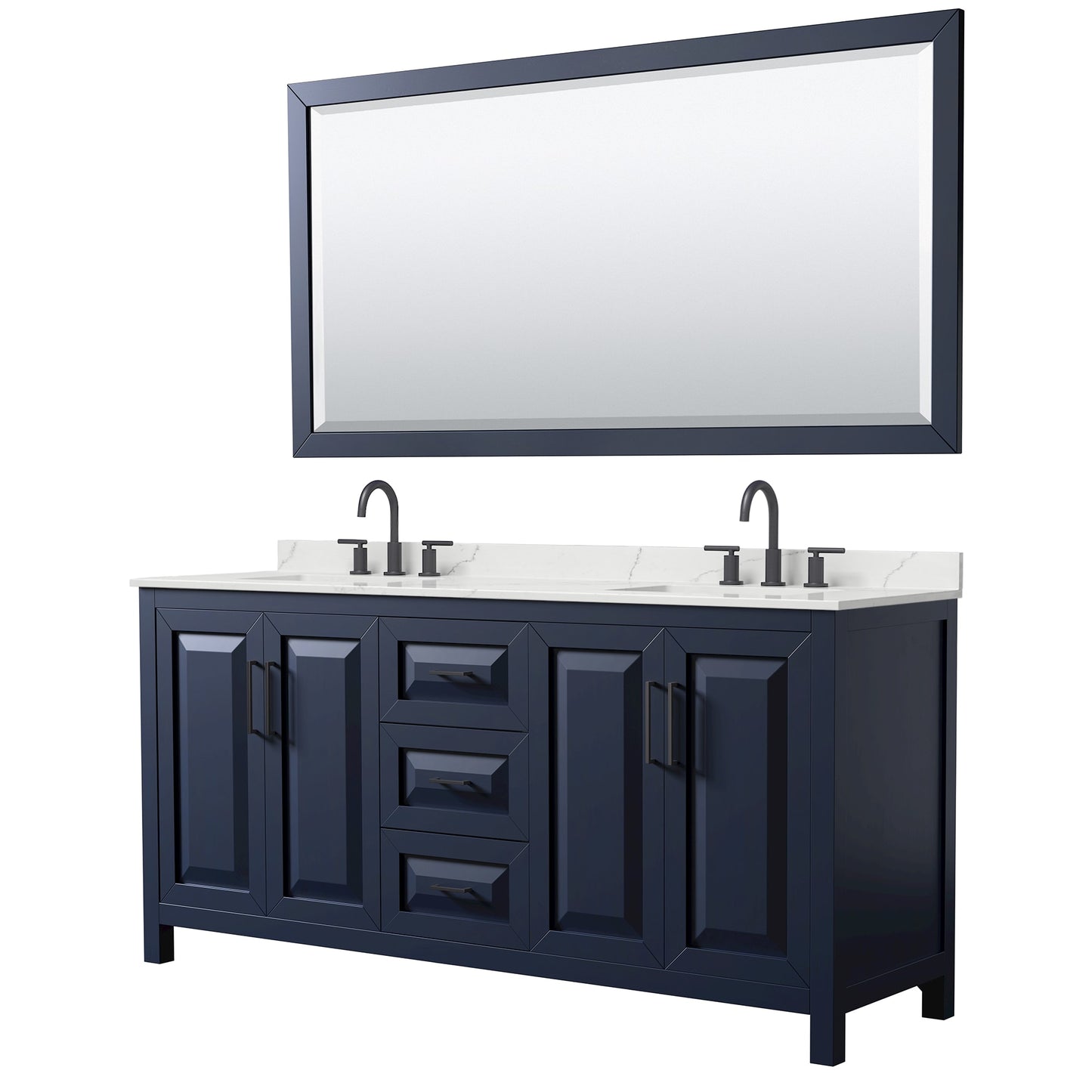 Daria Bathroom Vanity with Countertop 72 inch Double Sink 3-hole Faucet Setup
