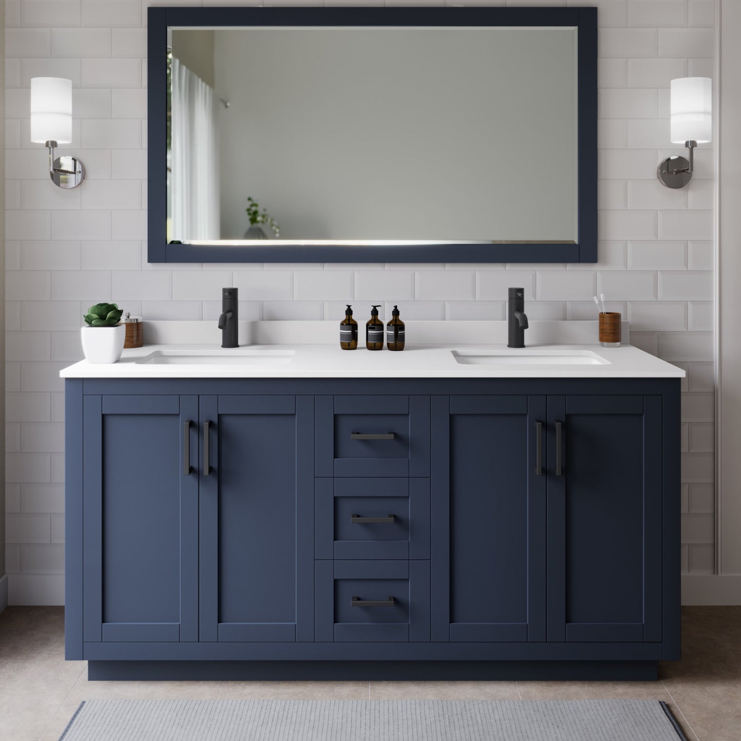 Miranda Bathroom Vanity with Countertop 66 inch Double Sink Single hole Faucet Setup