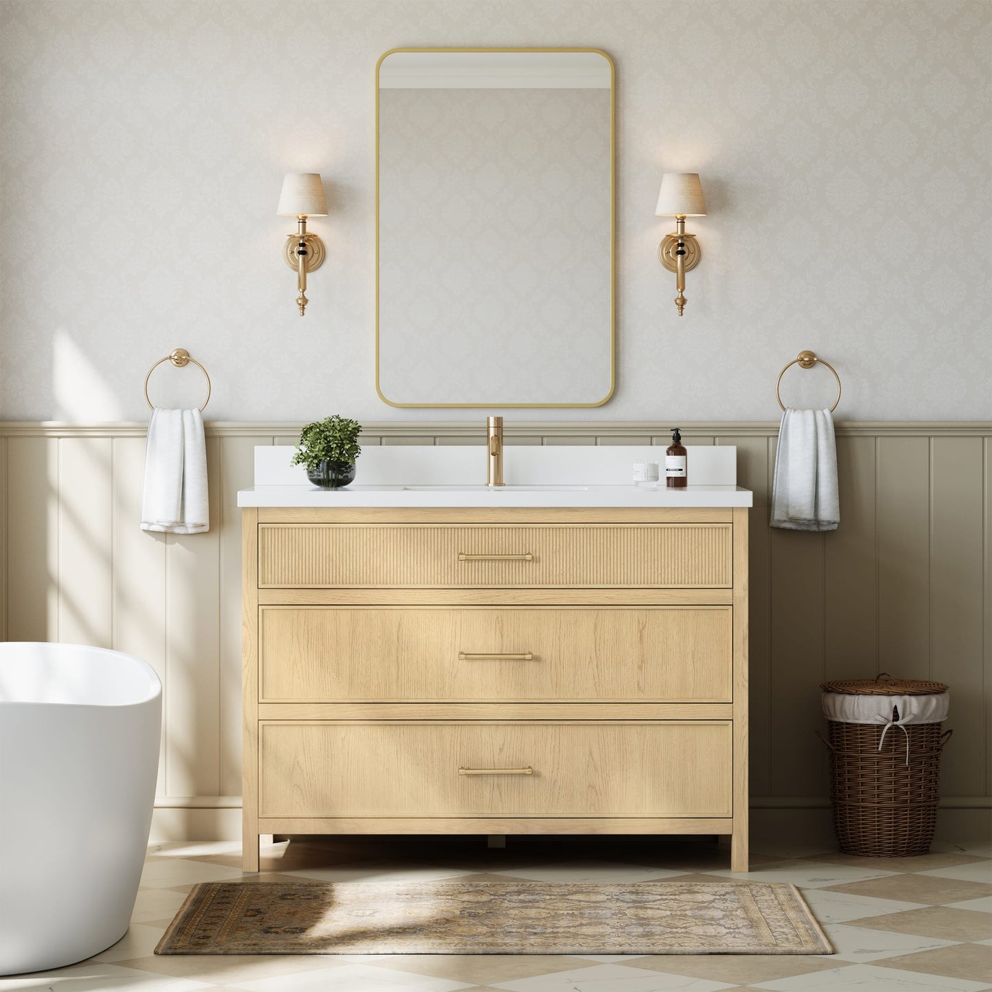 Isola Bathroom Vanity with Countertop 48 inch Single Sink Single hole Faucet Setup