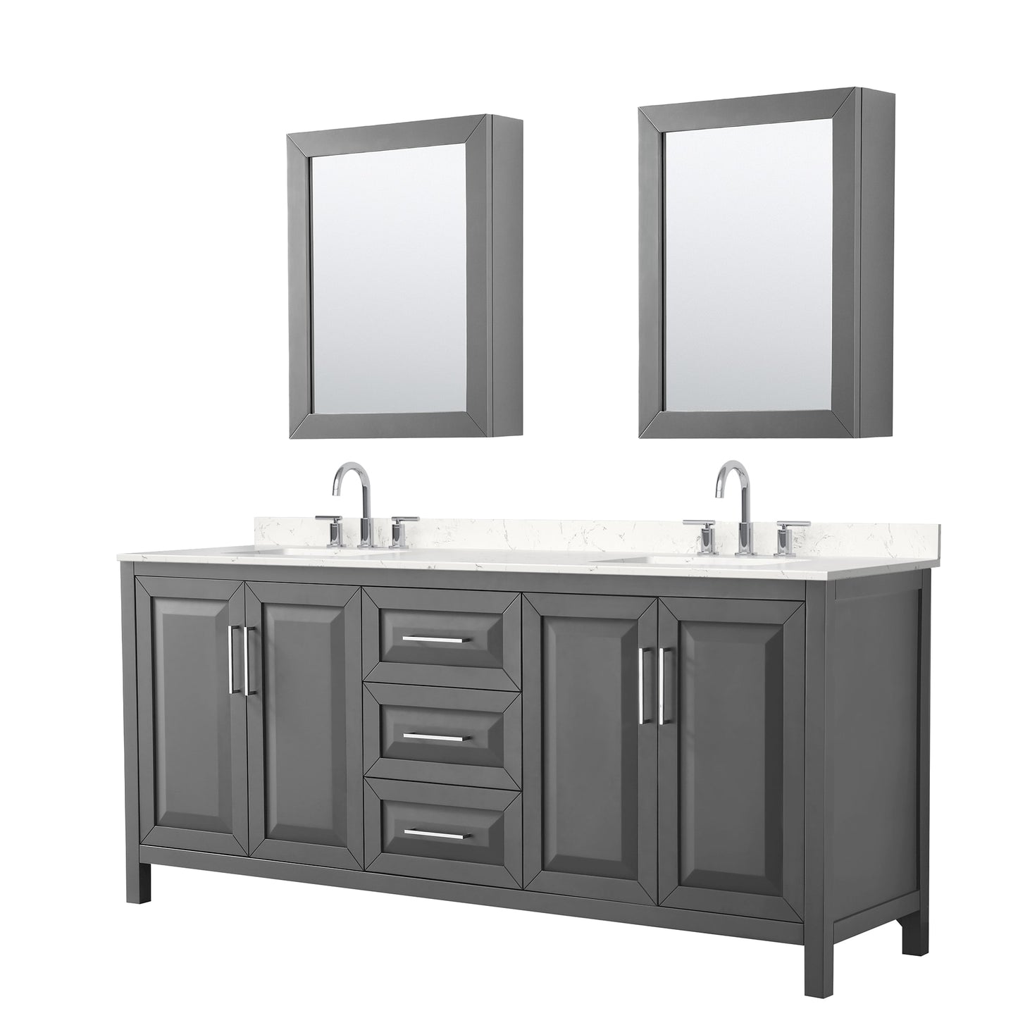 Daria Bathroom Vanity with Countertop 80 inch Double Sink 3-hole Faucet Setup