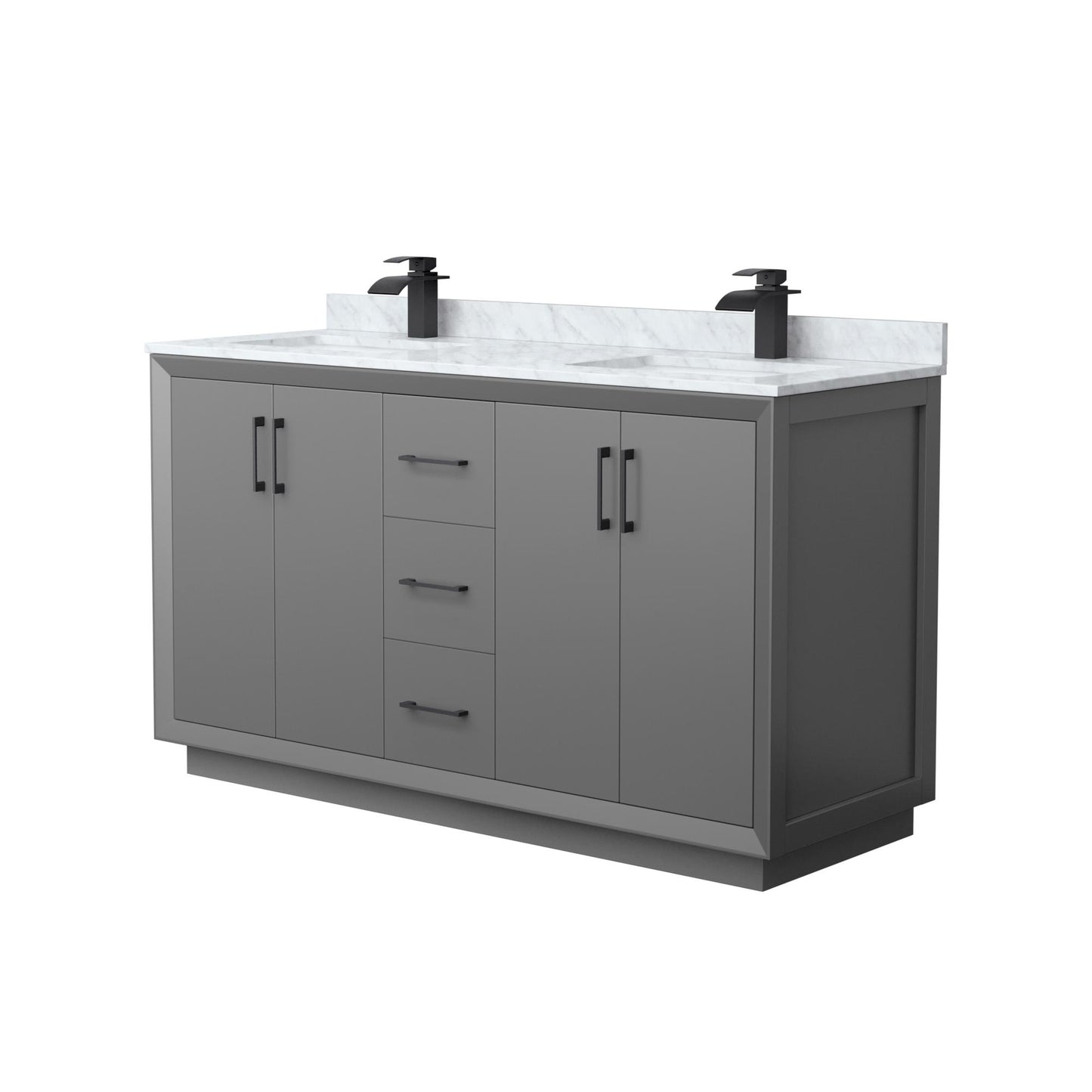 Strada Bathroom Vanity with Countertop 60 inch Double Sink Single hole Faucet Setup