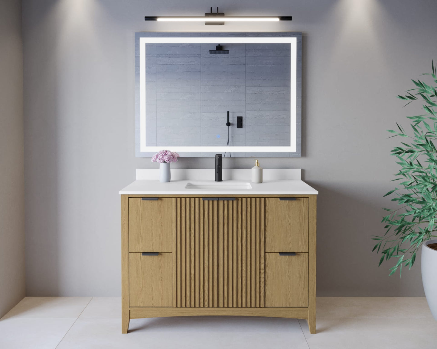 Palmilla Bathroom Vanity with Countertop 48 inch Single Sink Single hole Faucet Setup