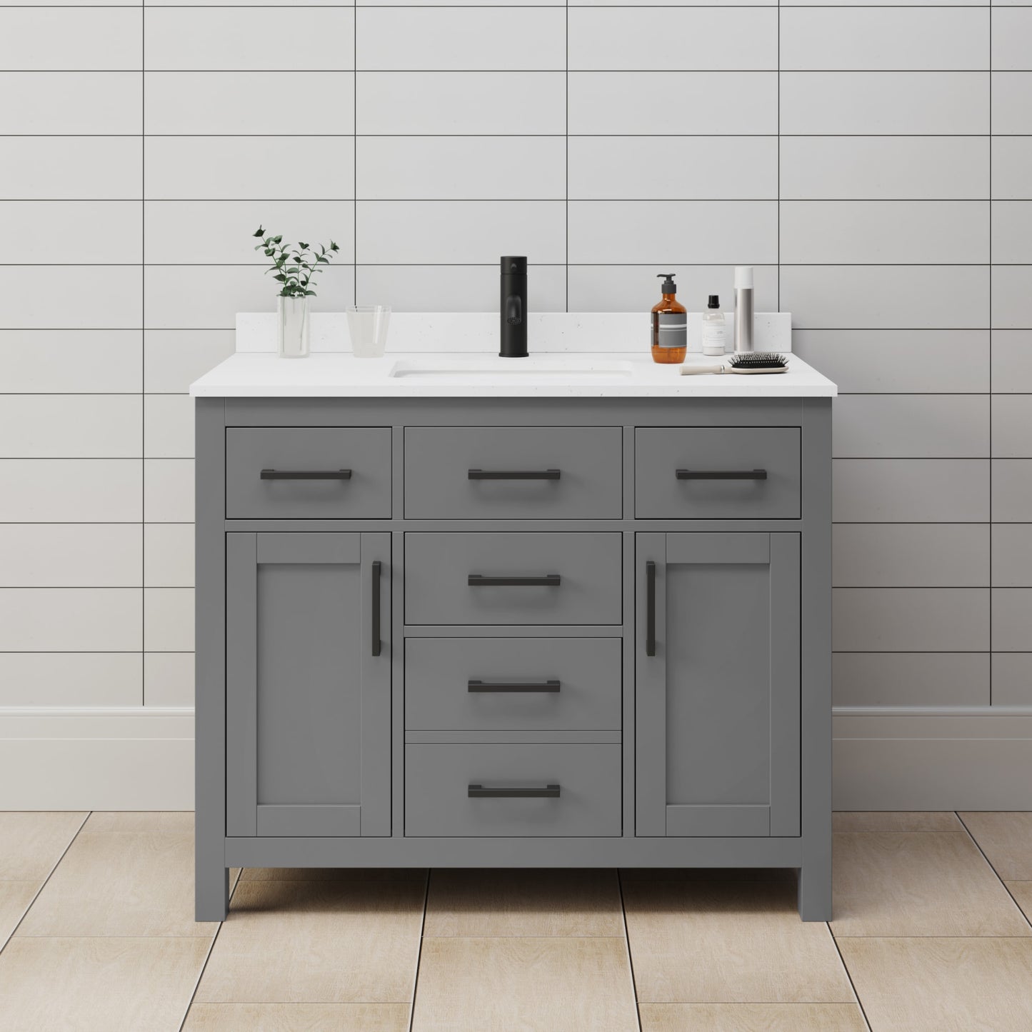 Beckett Bathroom Vanity with Countertop 42 inch Single Sink Single hole Faucet Setup