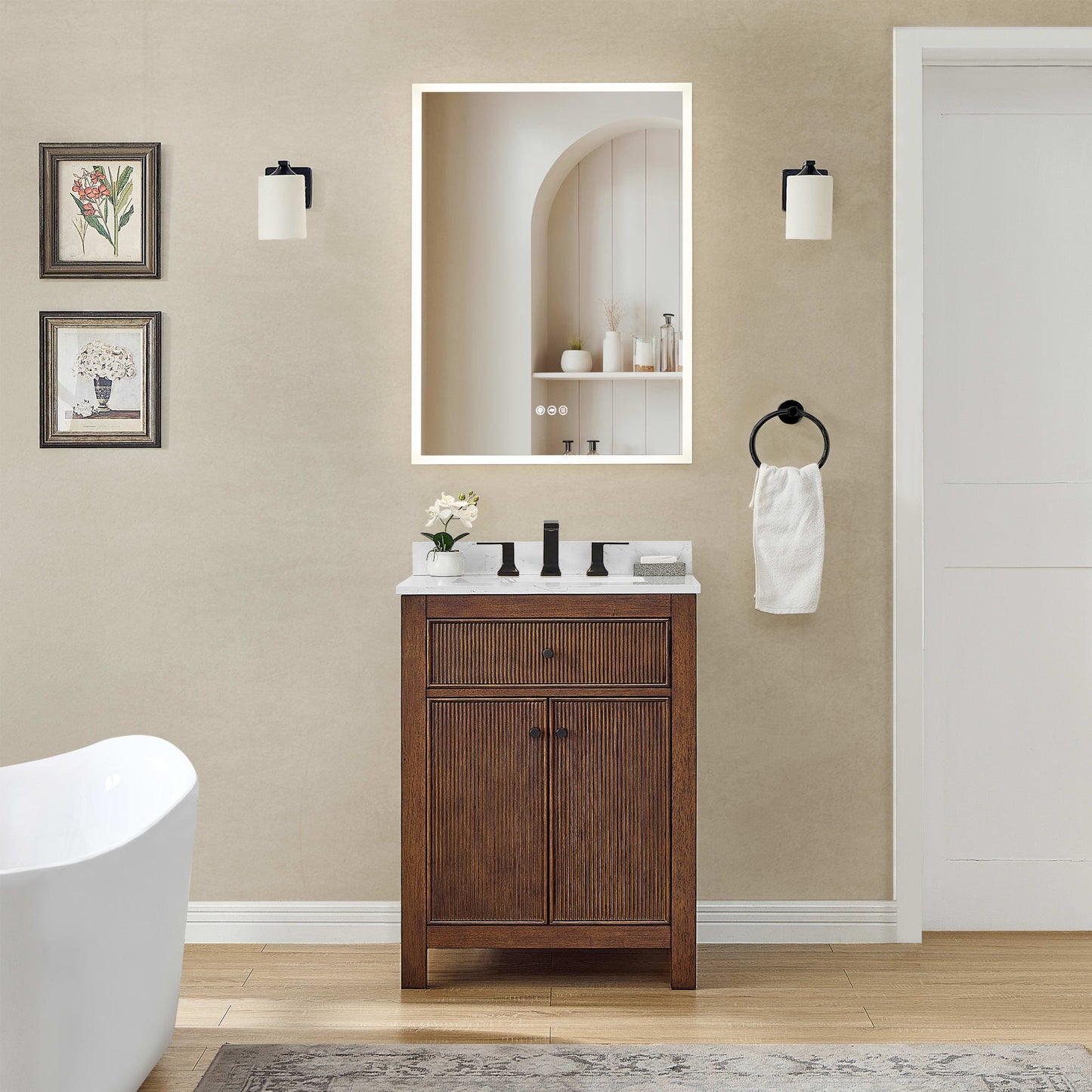 Pendry Bathroom Vanity with Countertop 24 inch Single Sink 3-hole Faucet Setup