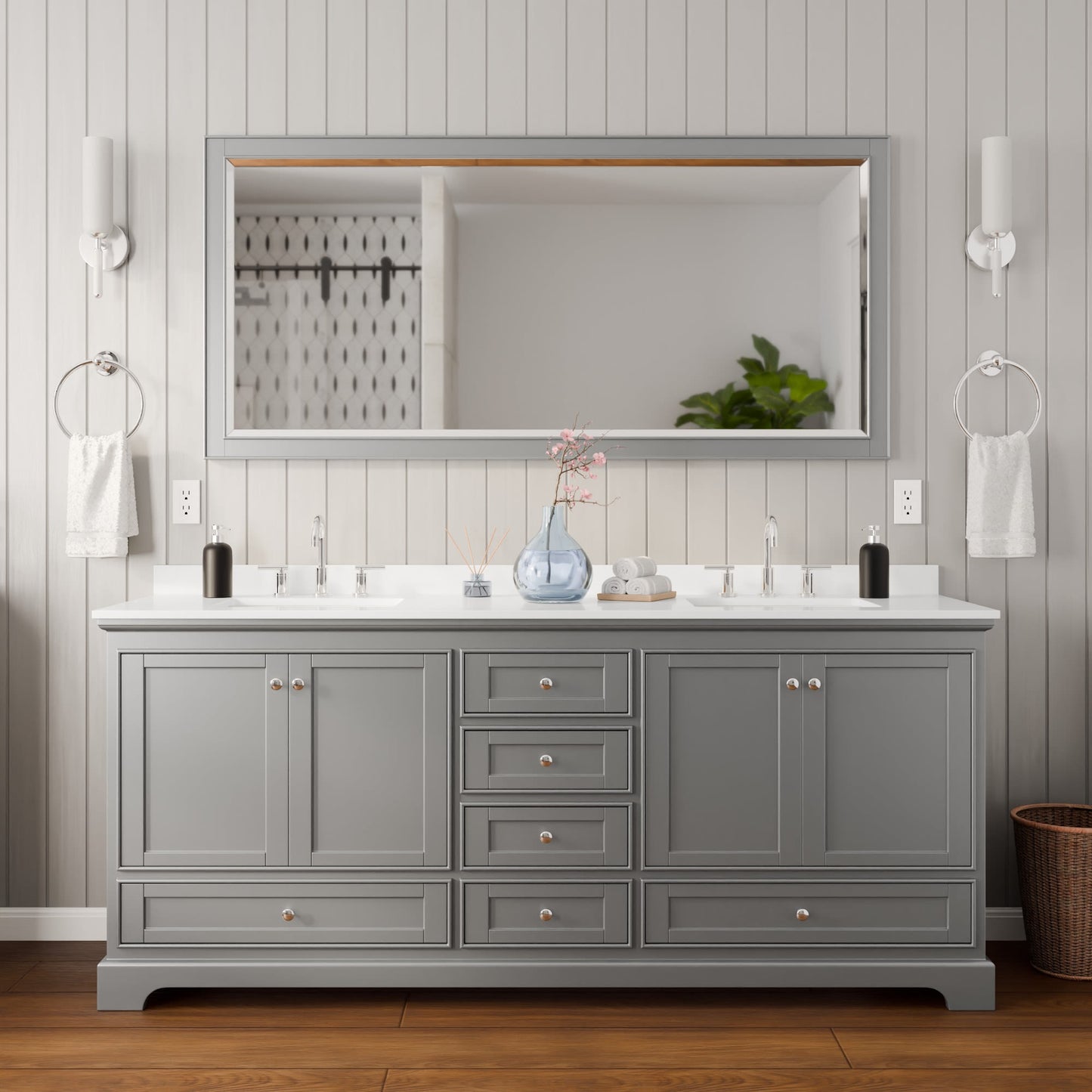 Deborah Bathroom Vanity with Countertop 80 inch Double Sink 3-hole Faucet Setup
