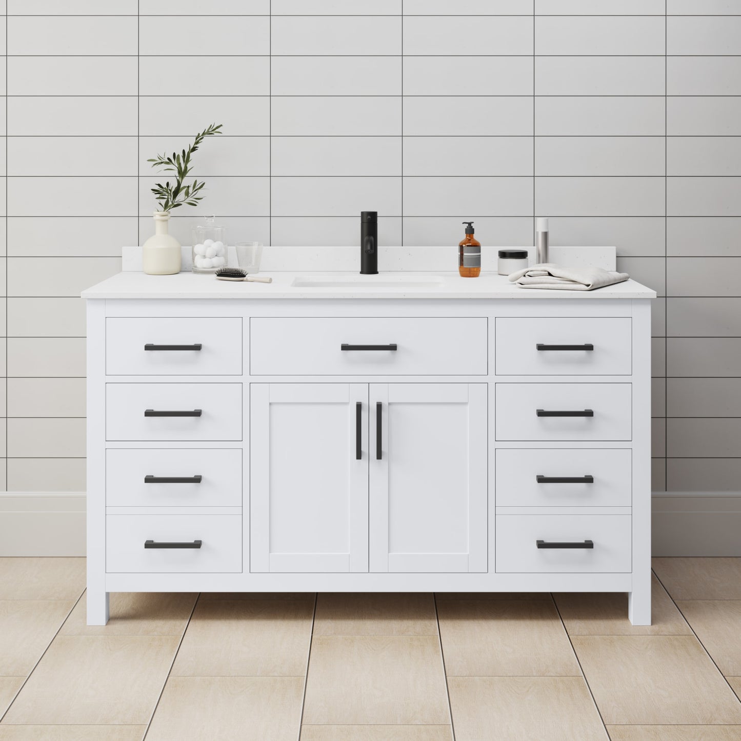 Beckett Bathroom Vanity with Countertop 60 inch Single Sink Single hole Faucet Setup