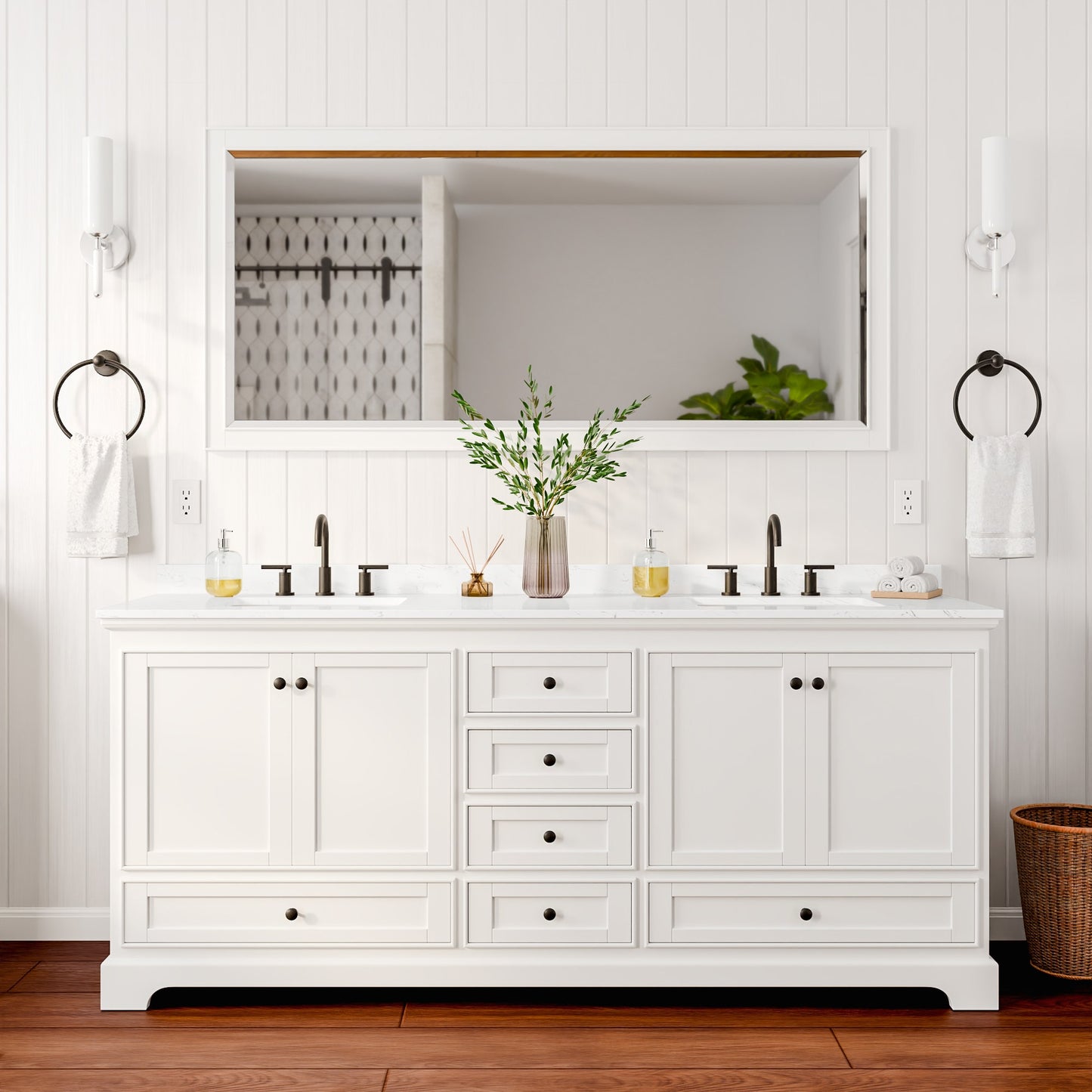 Deborah Bathroom Vanity with Countertop 80 inch Double Sink 3-hole Faucet Setup