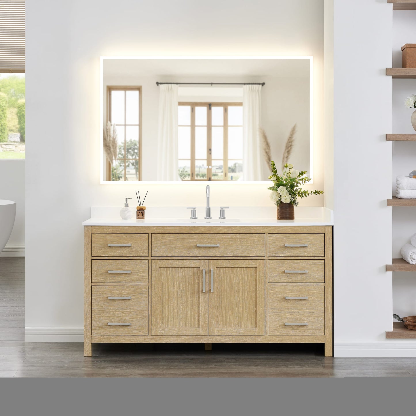Beckett Bathroom Vanity with Countertop 66 inch Single Sink 3-hole Faucet Setup