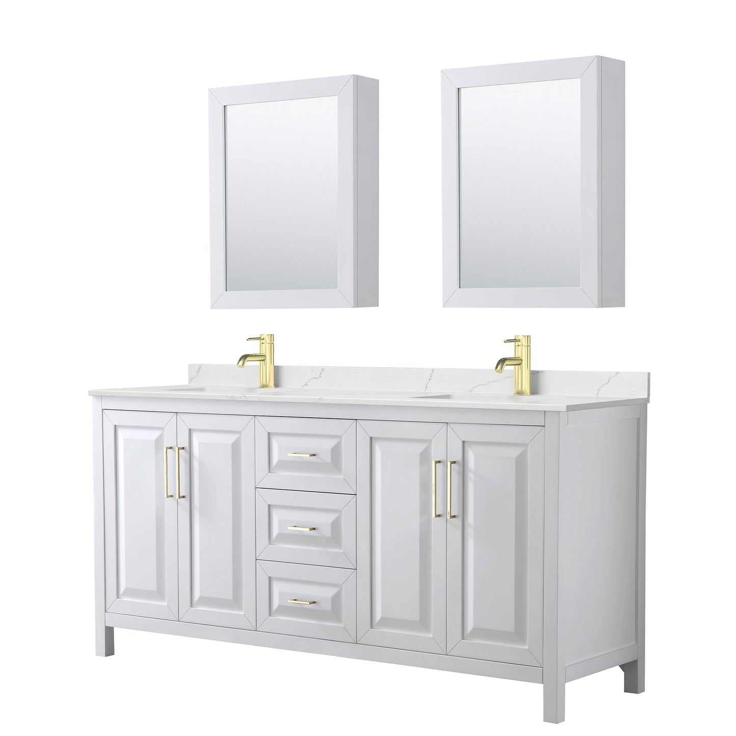 Daria Bathroom Vanity with Countertop 72 inch Double Sink Single hole Faucet Setup