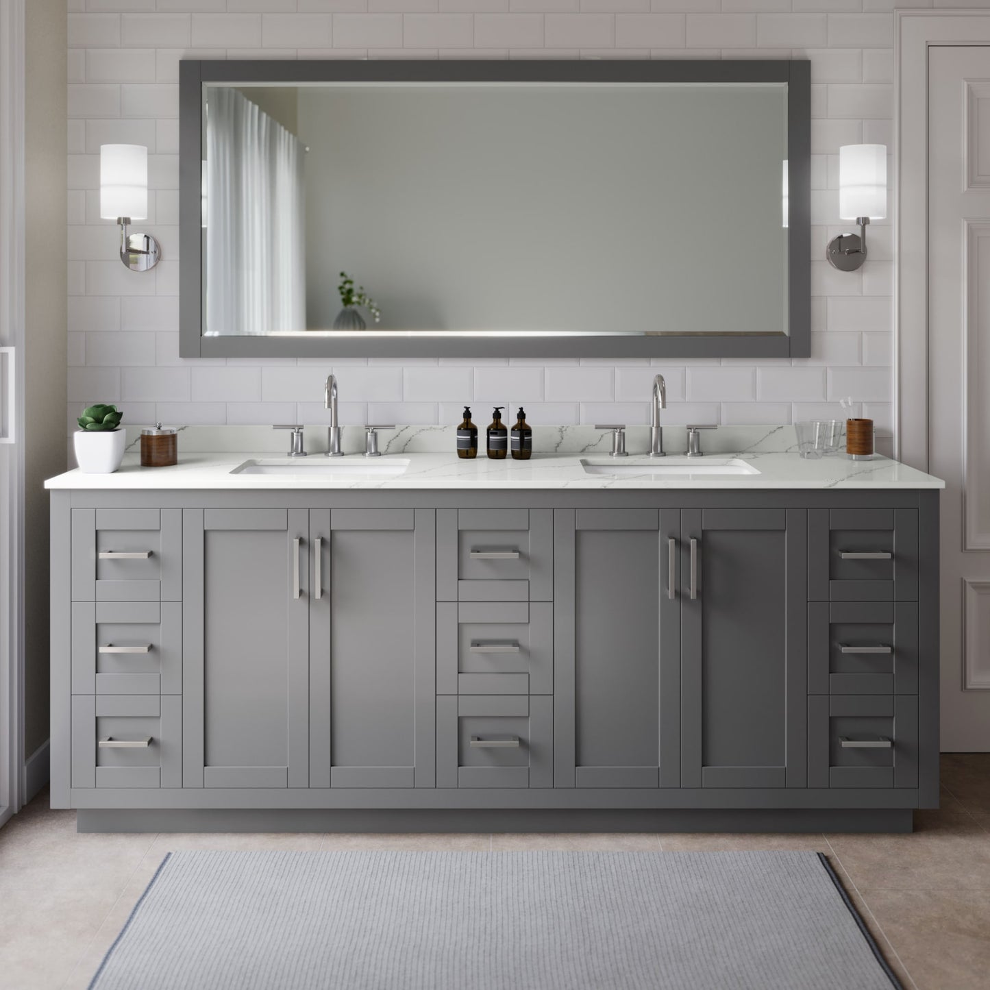 Miranda Bathroom Vanity with Countertop 84 inch Double Sink 3-hole Faucet Setup