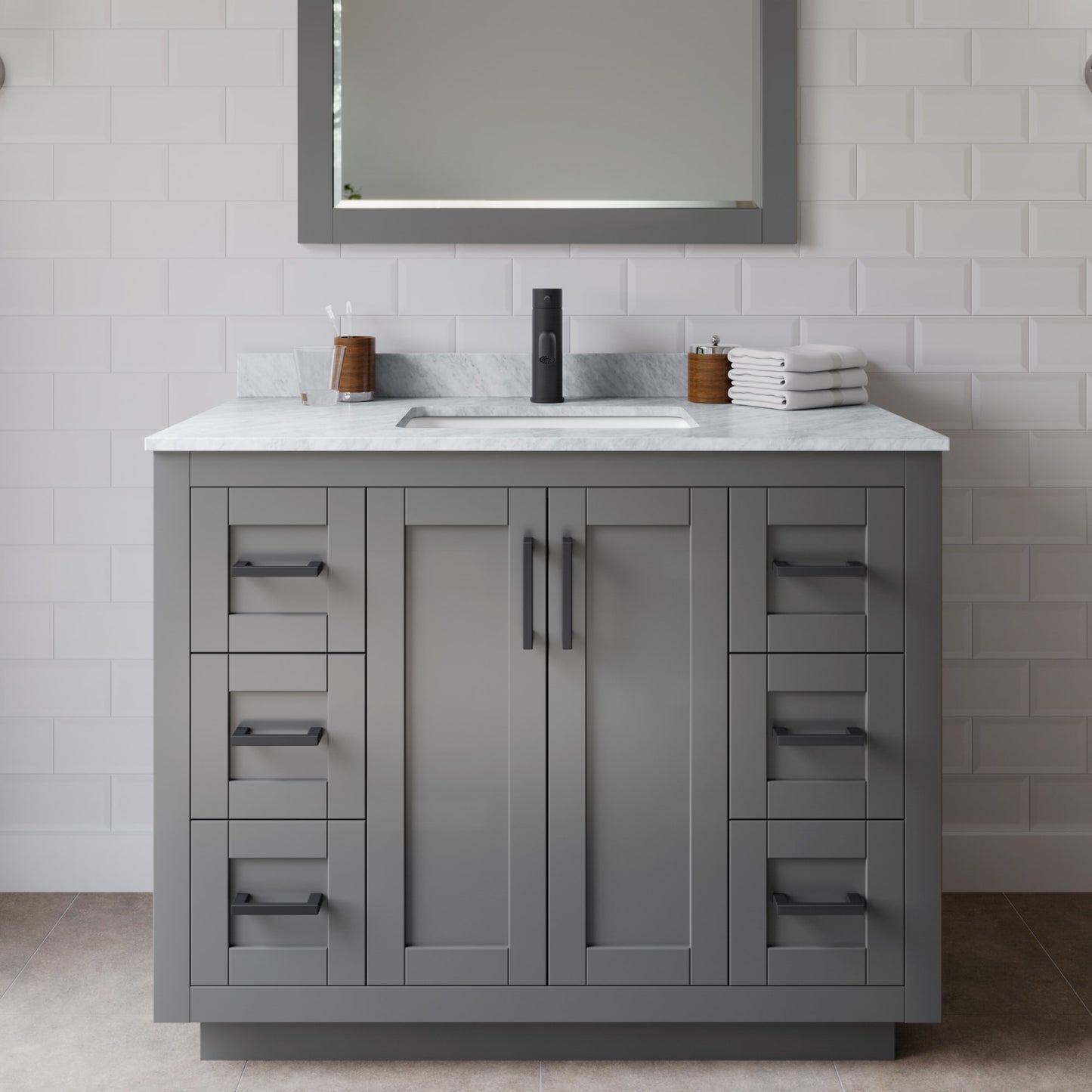 Miranda Bathroom Vanity with Countertop 42 inch Single Sink Single hole Faucet Setup