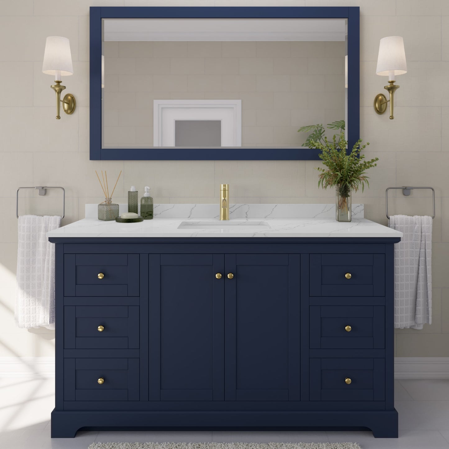 Avery Bathroom Vanity with Countertop 60 inch Single Sink Single hole Faucet Setup