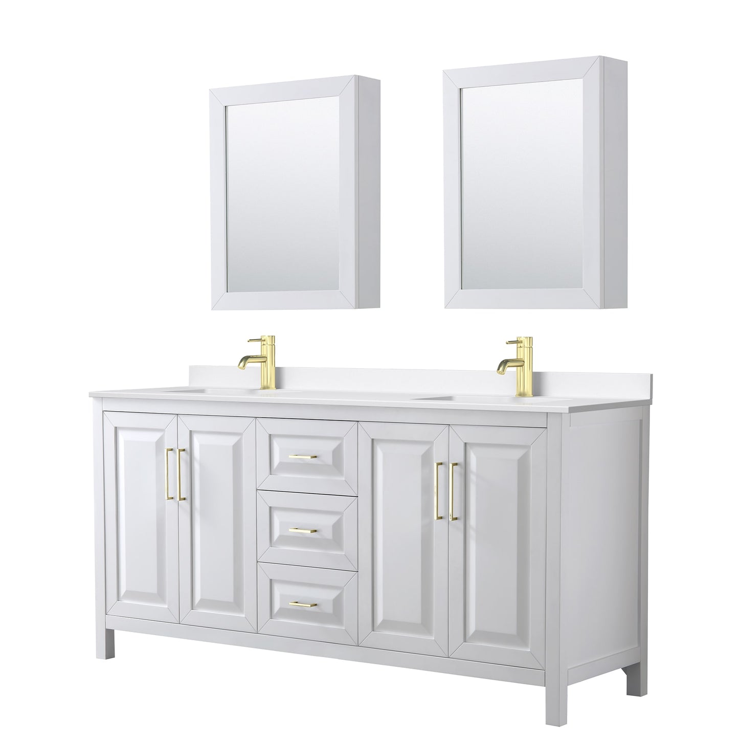 Daria Bathroom Vanity with Countertop 72 inch Double Sink Single hole Faucet Setup