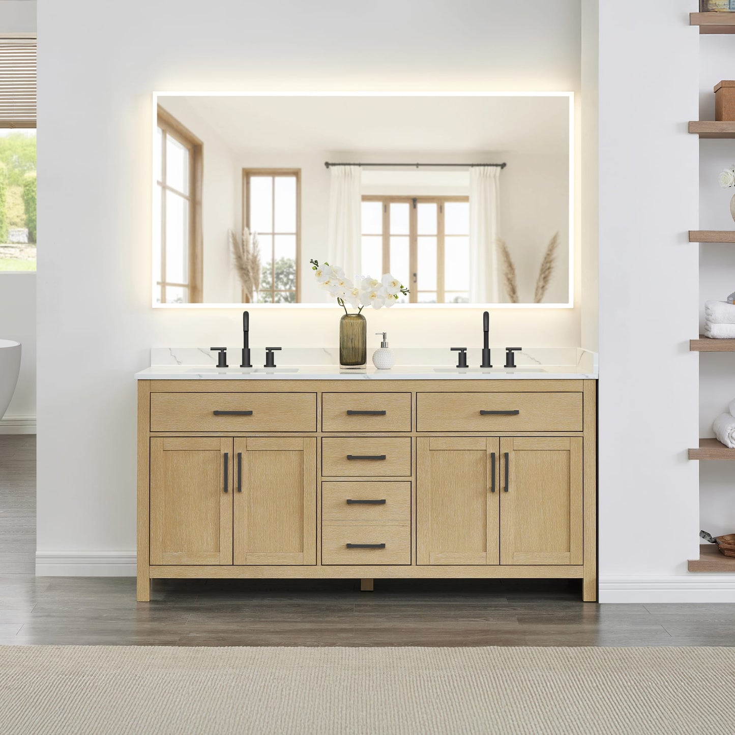 Beckett Bathroom Vanity with Countertop 72 inch Double Sink 3-hole Faucet Setup