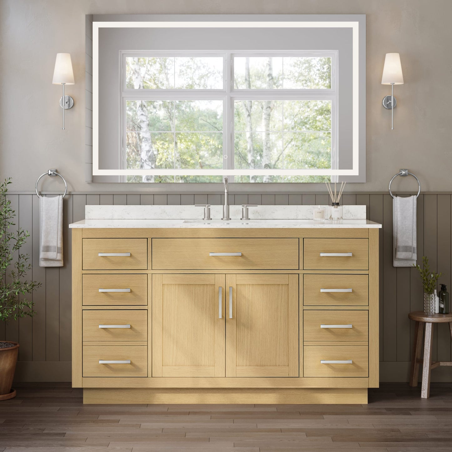 Beckett TK Bathroom Vanity with Countertop 60 inch Single Sink 3-hole Faucet Setup