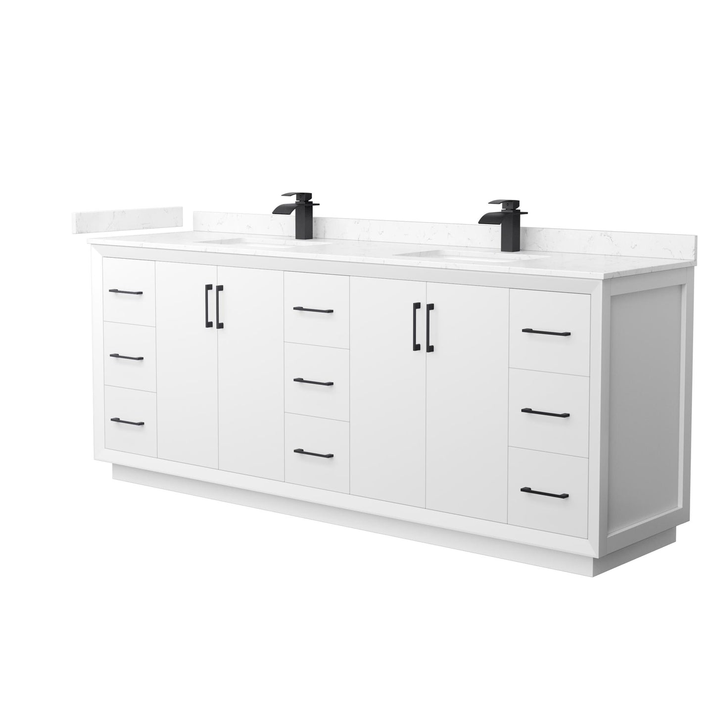 Strada Bathroom Vanity with Countertop 84 inch Double Sink Single hole Faucet Setup