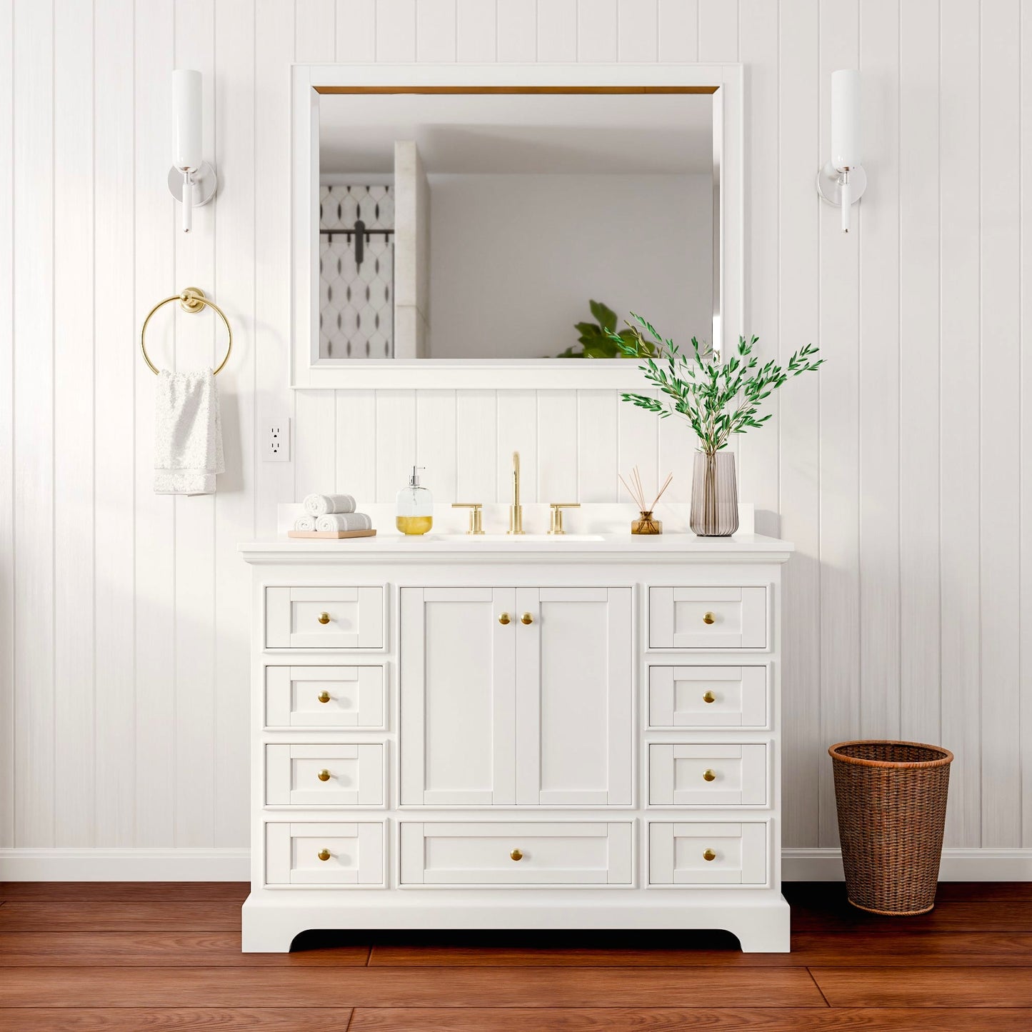 Deborah Bathroom Vanity with Countertop 48 inch Single Sink 3-hole Faucet Setup