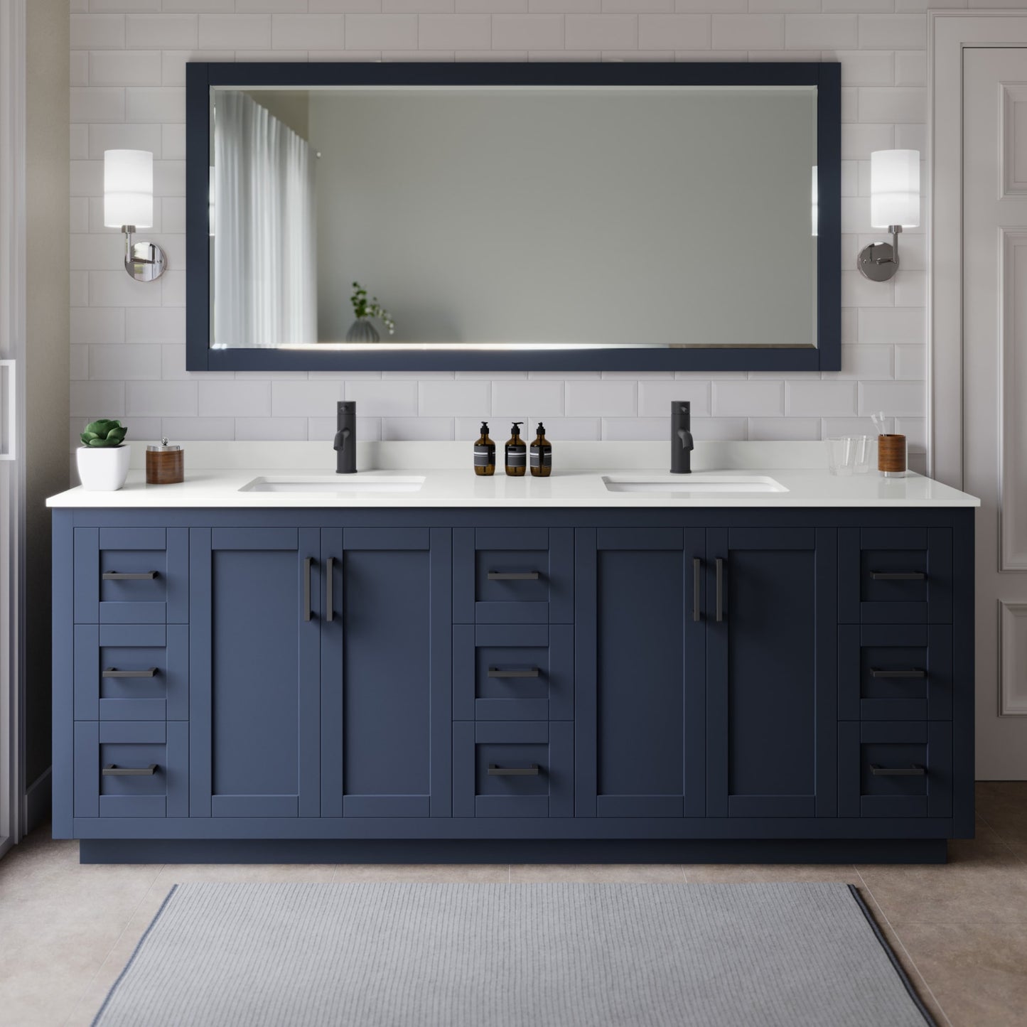 Miranda Bathroom Vanity with Countertop 84 inch Double Sink Single hole Faucet Setup