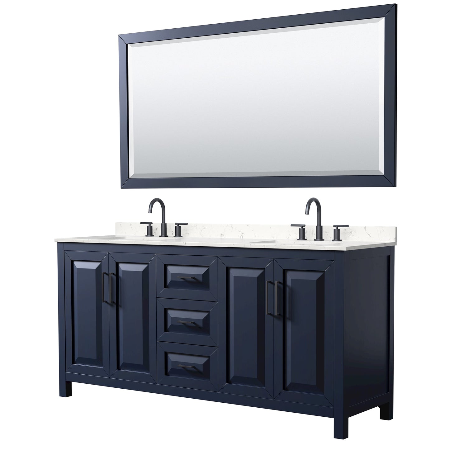 Daria Bathroom Vanity with Countertop 72 inch Double Sink 3-hole Faucet Setup