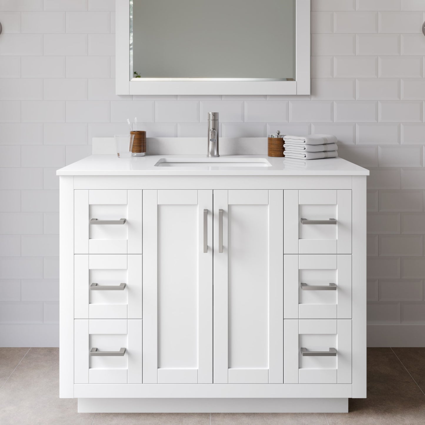Miranda Bathroom Vanity with Countertop 42 inch Single Sink Single hole Faucet Setup