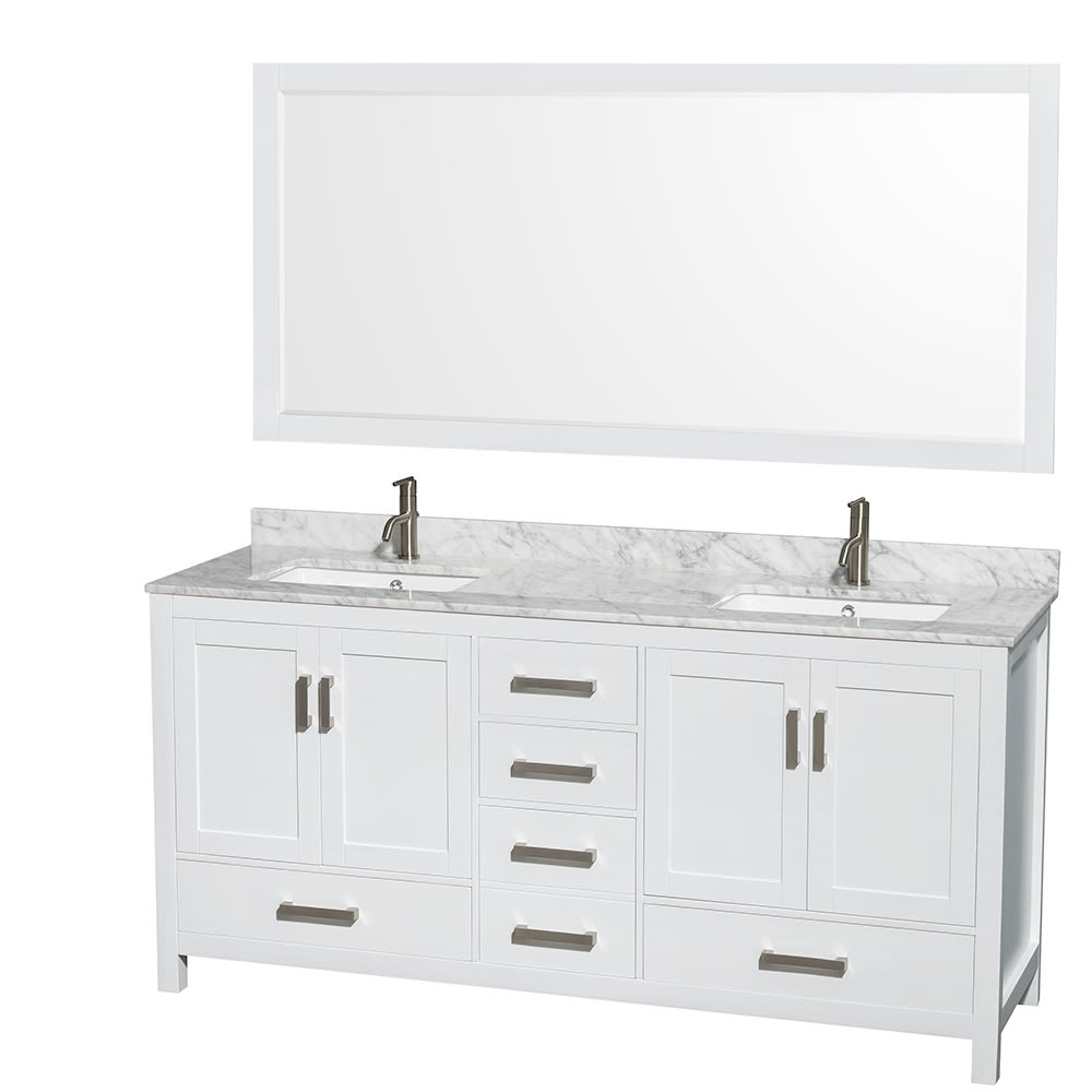 Sheffield Bathroom Vanity with Countertop 72 inch Double Sink Single hole Faucet Setup