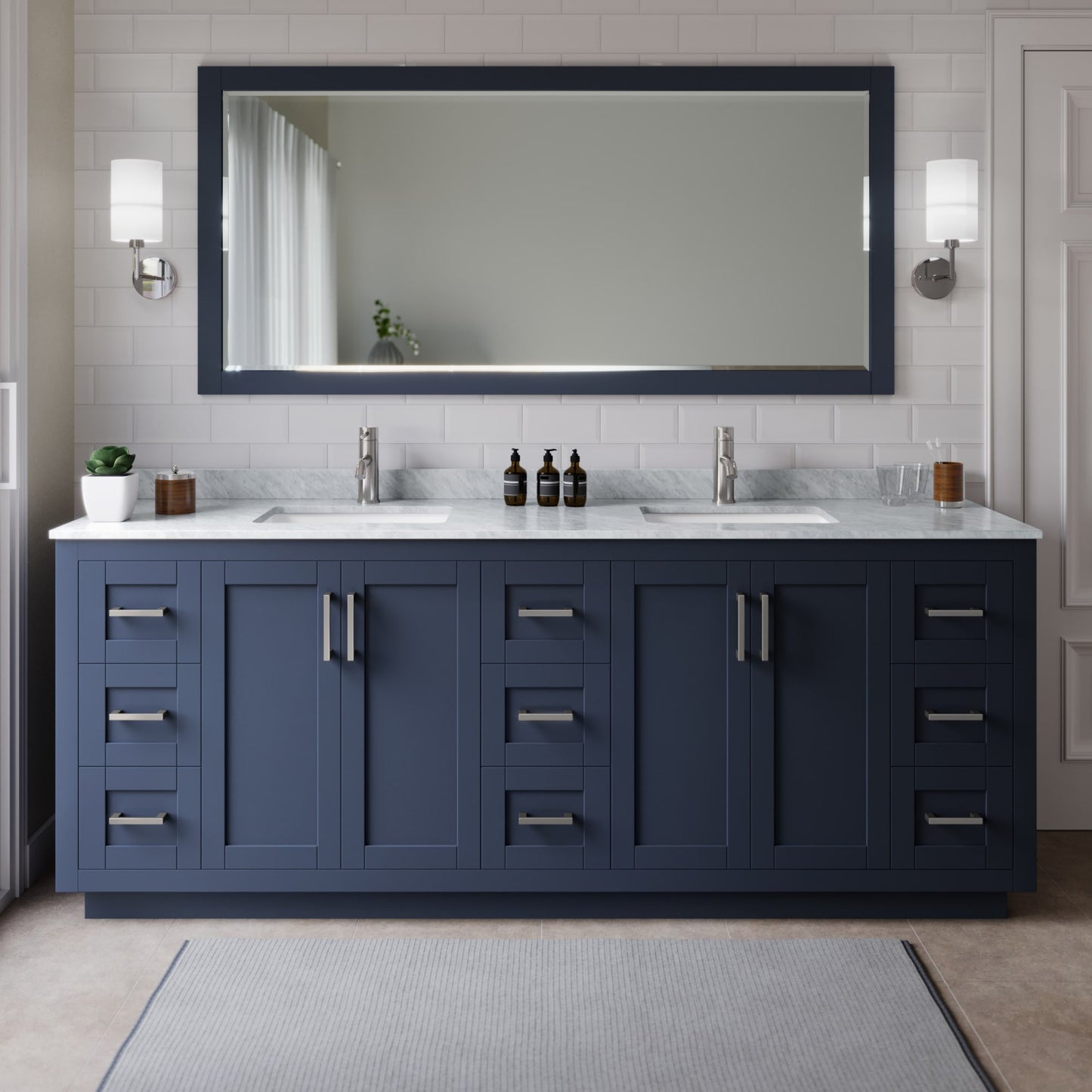Miranda Bathroom Vanity with Countertop 84 inch Double Sink Single hole Faucet Setup