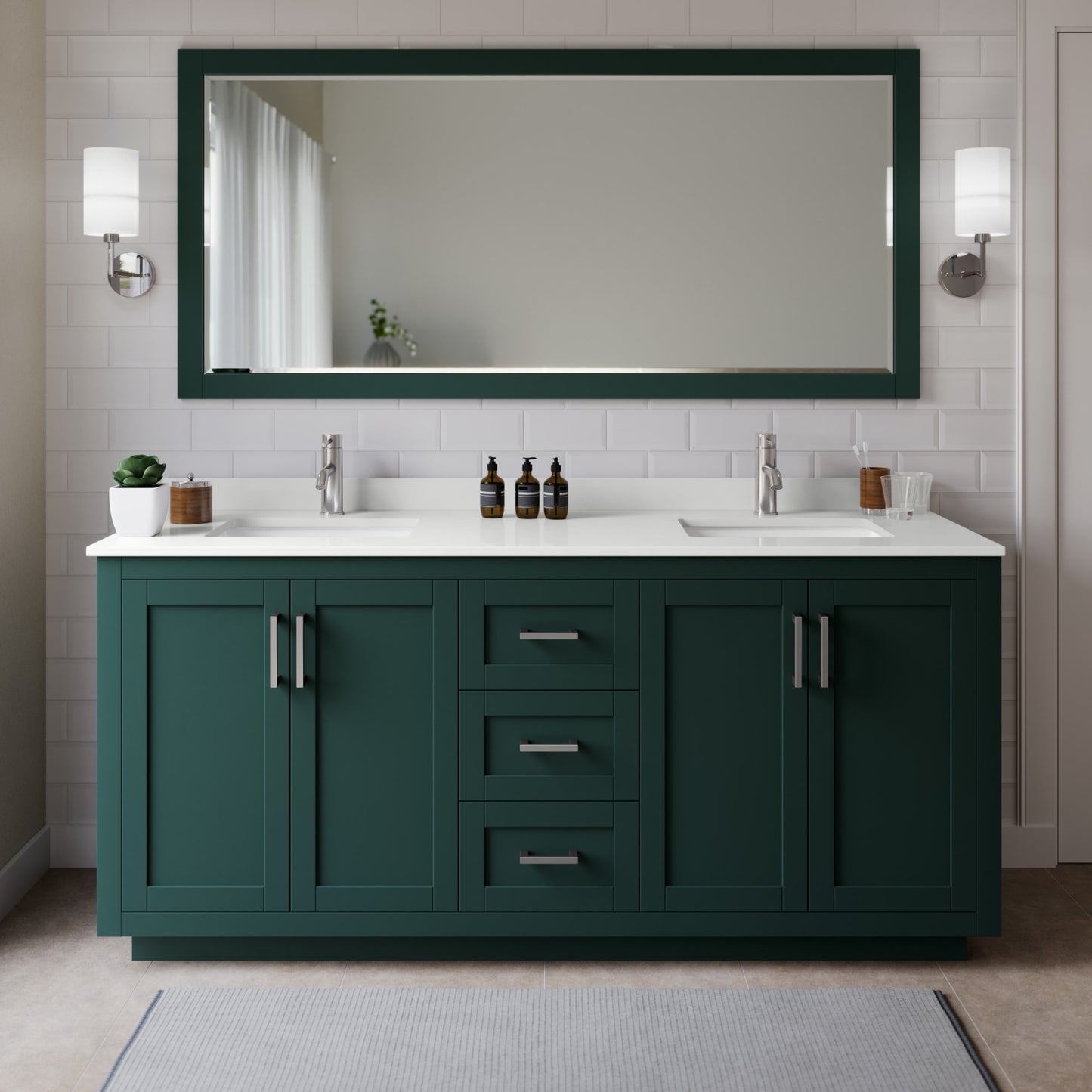 Miranda Bathroom Vanity with Countertop 72 inch Double Sink Single hole Faucet Setup