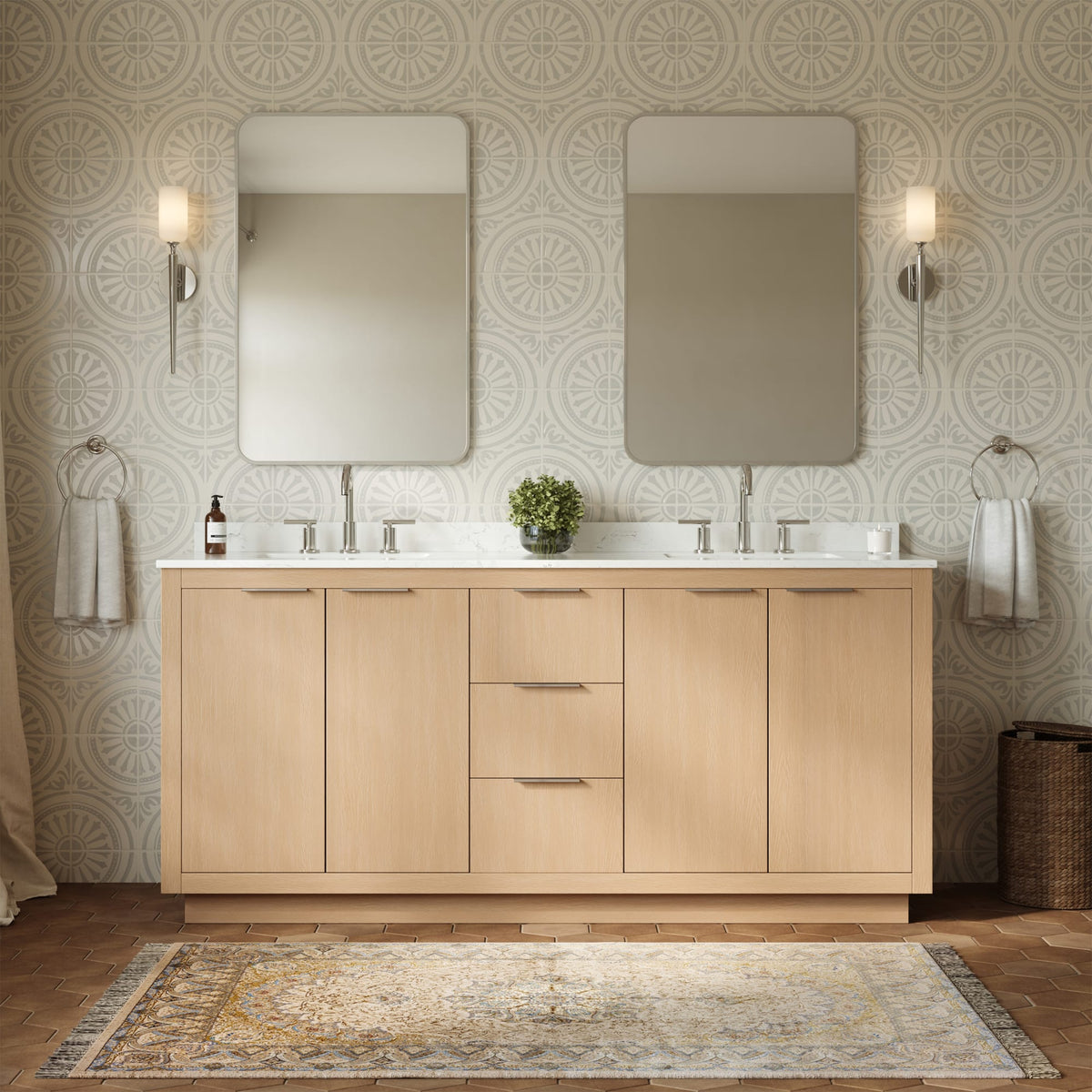 Maroni Bathroom Vanity with Countertop 72 inch Double Sink 3-hole Faucet Setup