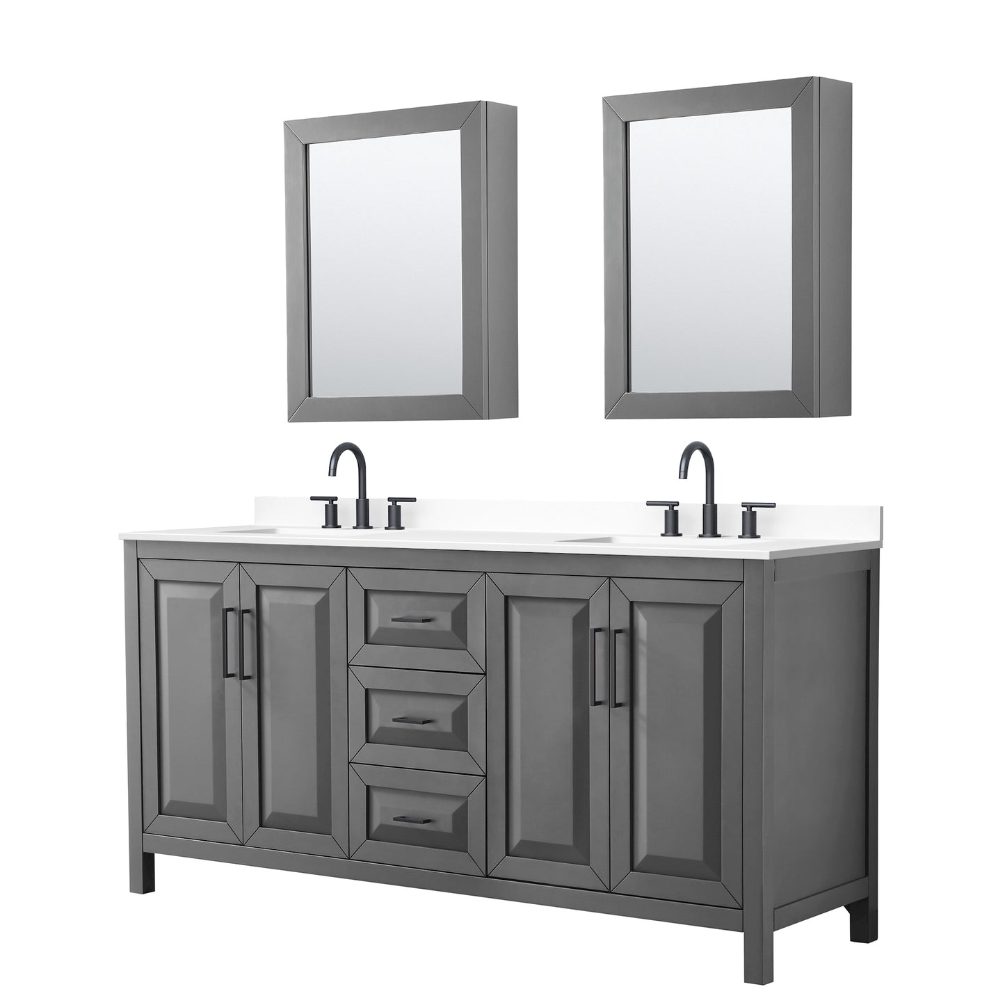 Daria Bathroom Vanity with Countertop 72 inch Double Sink 3-hole Faucet Setup