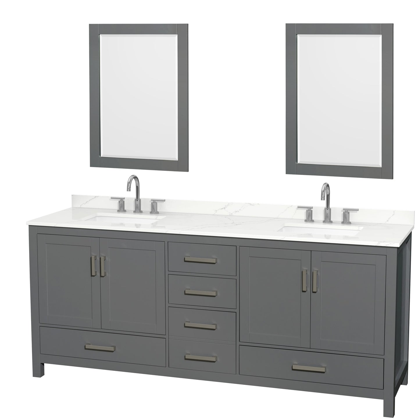 Sheffield Bathroom Vanity with Countertop 80 inch Double Sink 3-hole Faucet Setup
