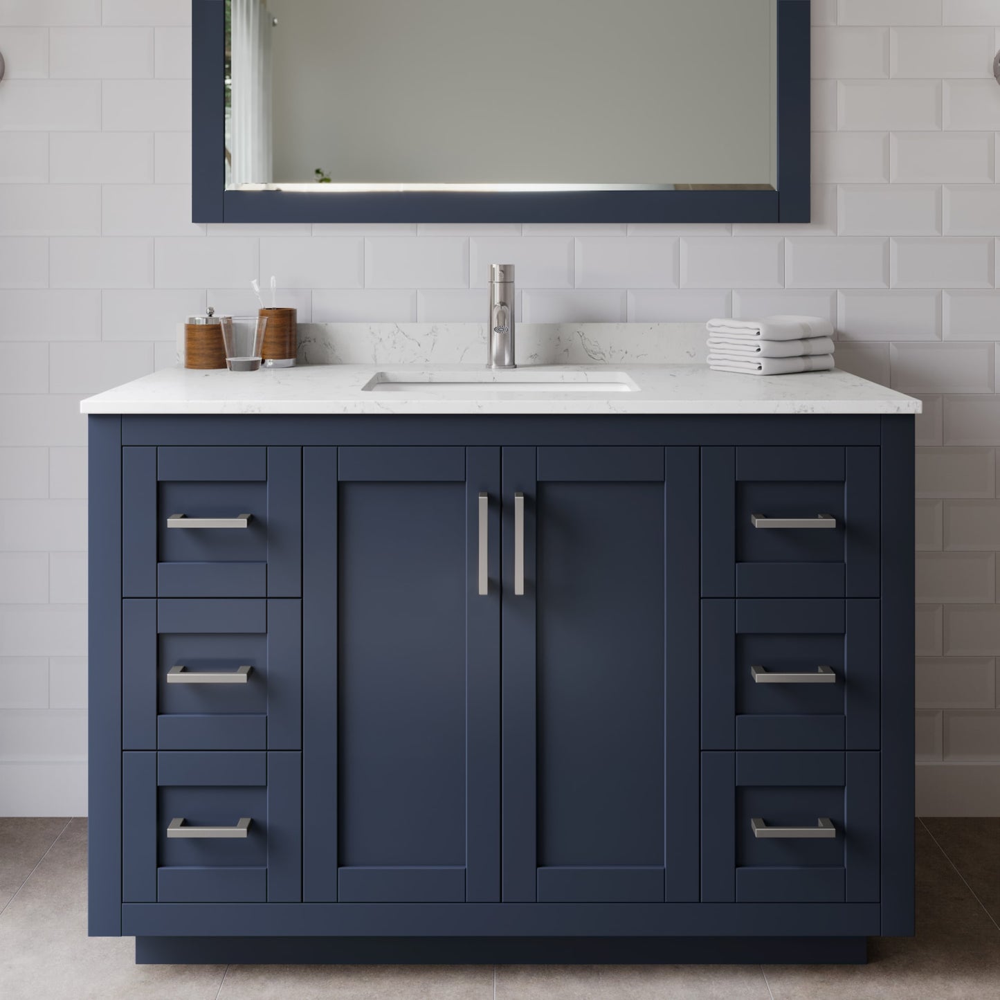 Miranda Bathroom Vanity with Countertop 48 inch Single Sink Single hole Faucet Setup