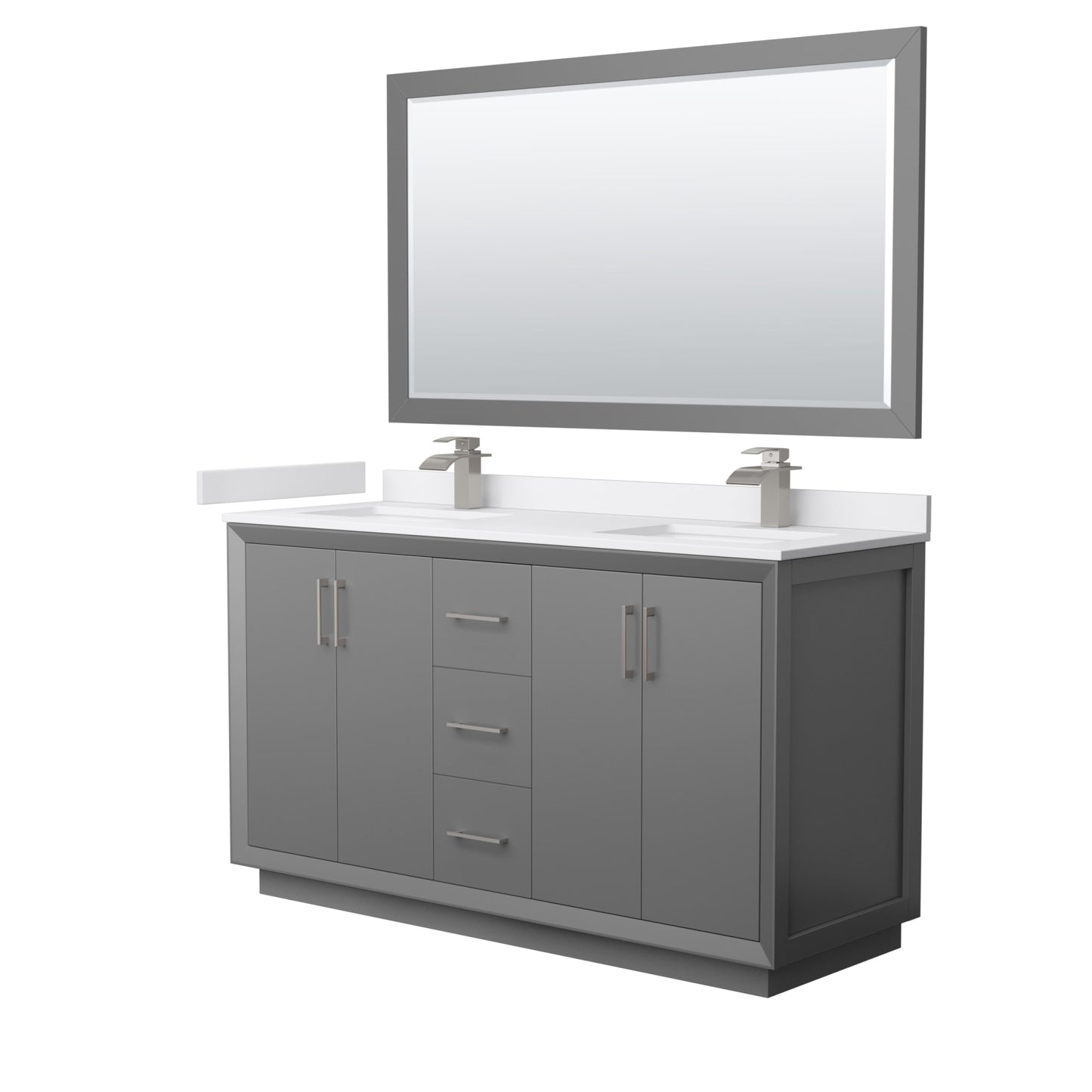 Strada Bathroom Vanity with Countertop 60 inch Double Sink Single hole Faucet Setup
