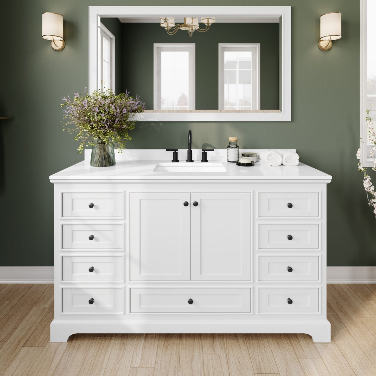 Deborah Bathroom Vanity with Countertop 60 inch Single Sink 3-hole Faucet Setup